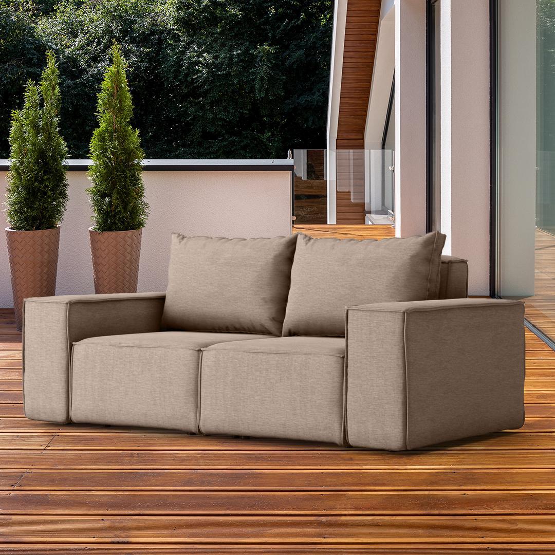 Sofa ogrodowa SONNE 180x73x88 cm dwuosobowa wodoodporna UV + 2 poduszki na taras do ogrodu beżowa 1 Full Screen