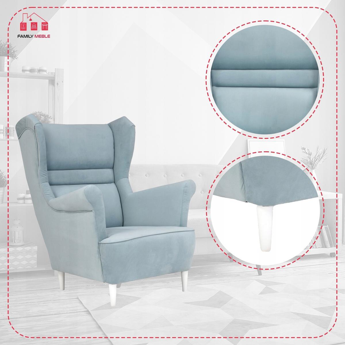 Zestaw wypoczynkowy ZOJA sofa + 2 fotele błękitne do salonu 3 Full Screen