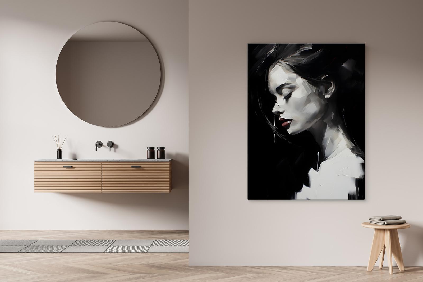 Obraz Canvas Czarno-Biały Kobiecy PORTRET Abstrakcja Czerwone Usta 80x120cm 8 Full Screen
