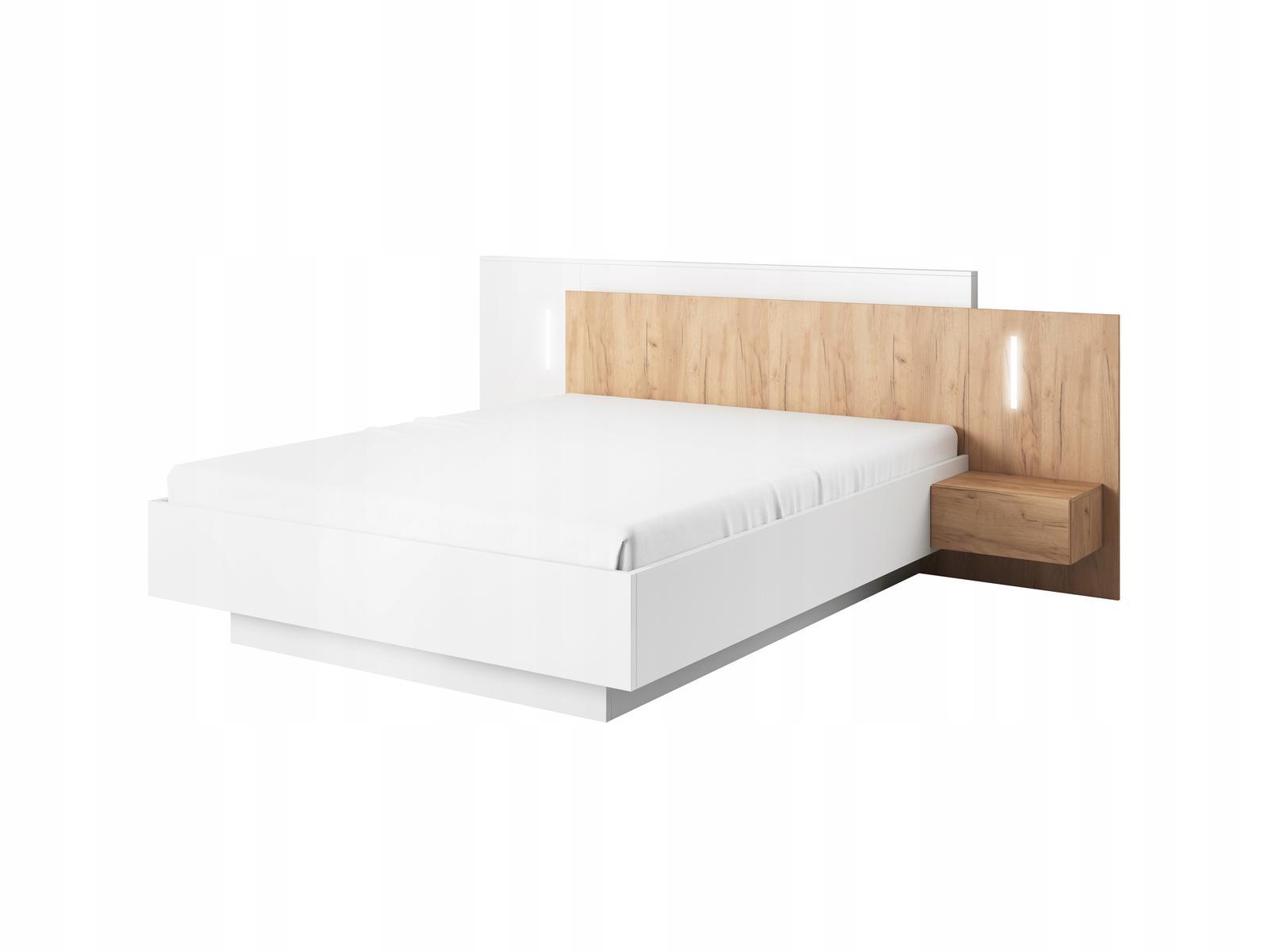 Łóżko ze stolikami + oświetlenie 264x102x218 cm system 3D biały / craft złoty do sypialni  0 Full Screen