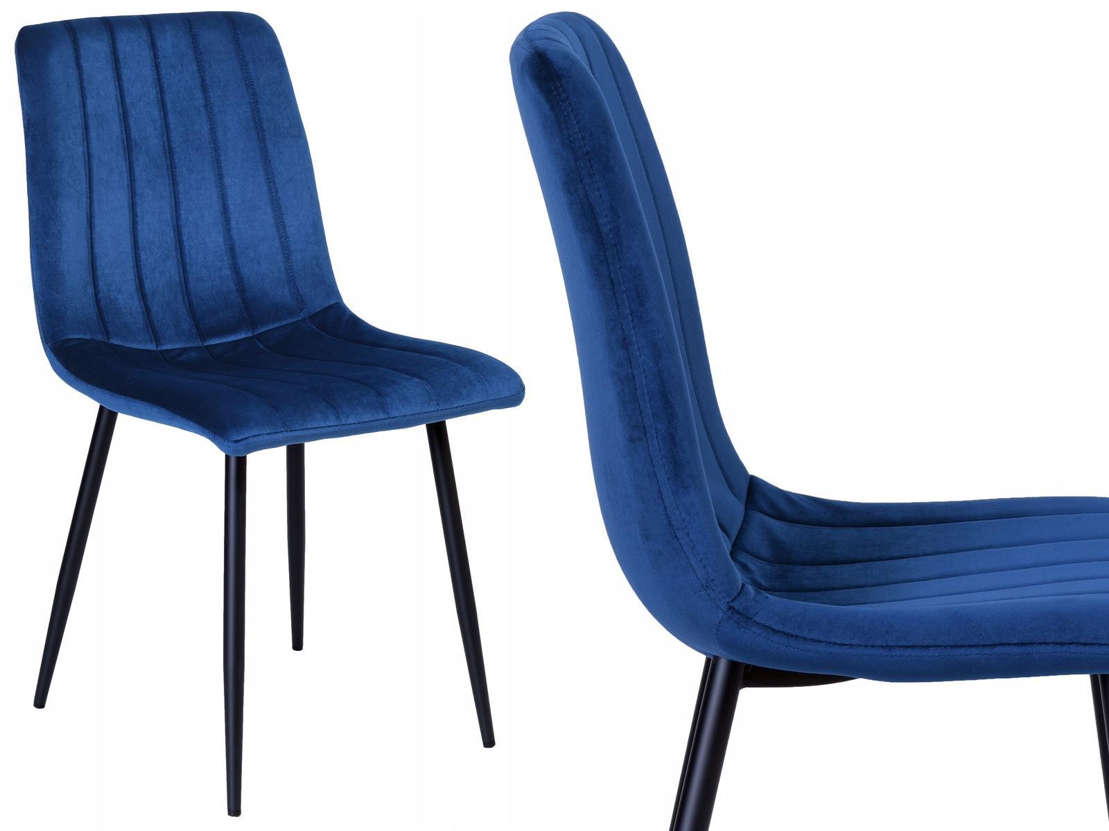 Krzesło FRESNO VELVET 45x89x40 cm tapicerowane niebieski aksamit czarne nóżki do jadalni lub salonu  8 Full Screen