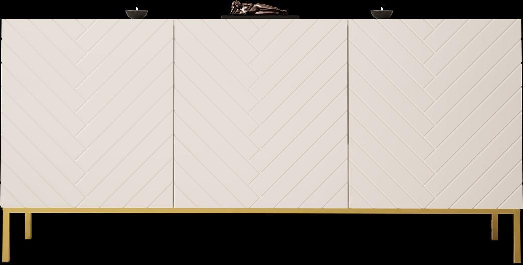 Komoda GALA 160 cm biały mat biały połysk z 3 drzwiczkami na złotych nóżkach do salonu 1 Full Screen