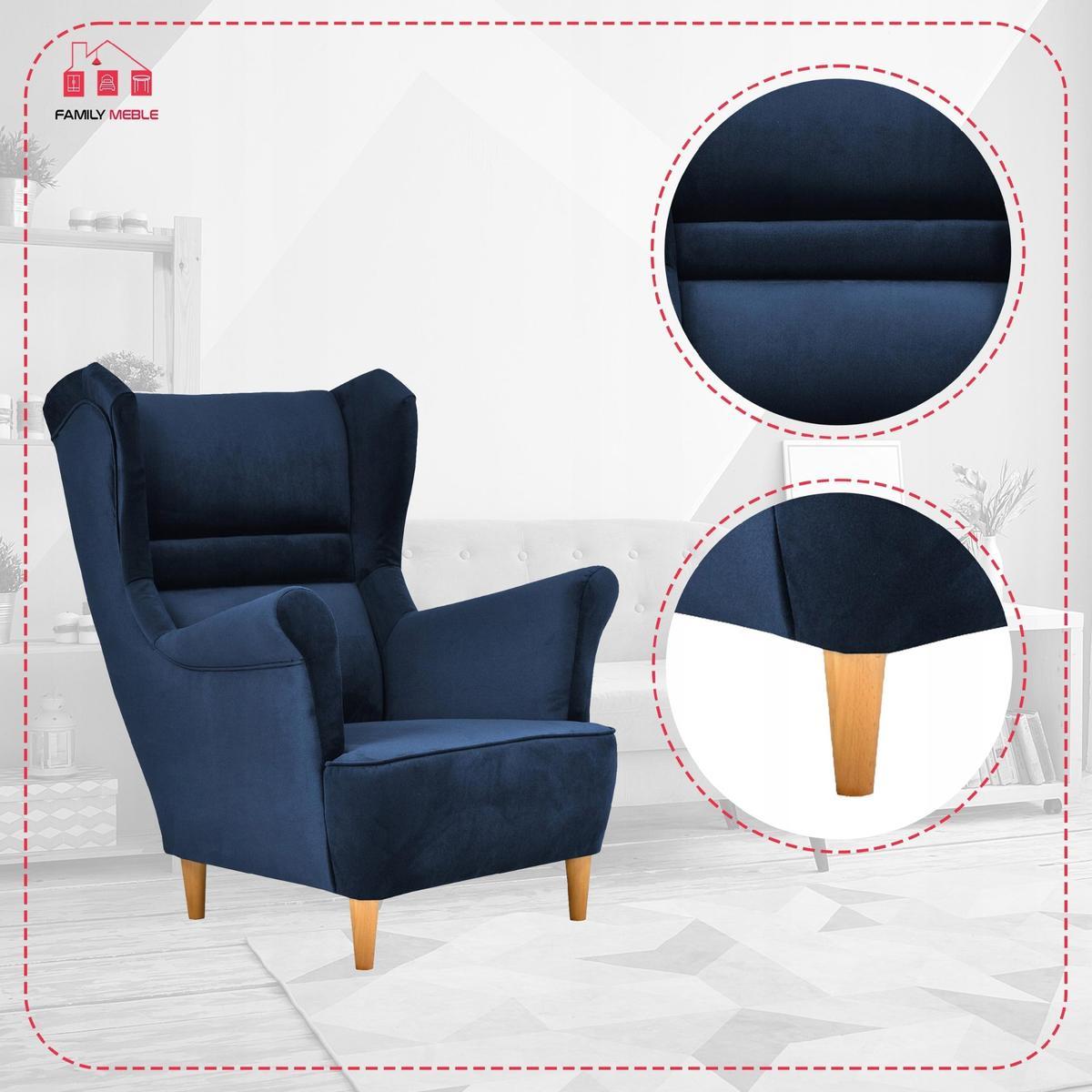 Zestaw wypoczynkowy ZOJA sofa + 2 fotele granatowe do salonu  3 Full Screen
