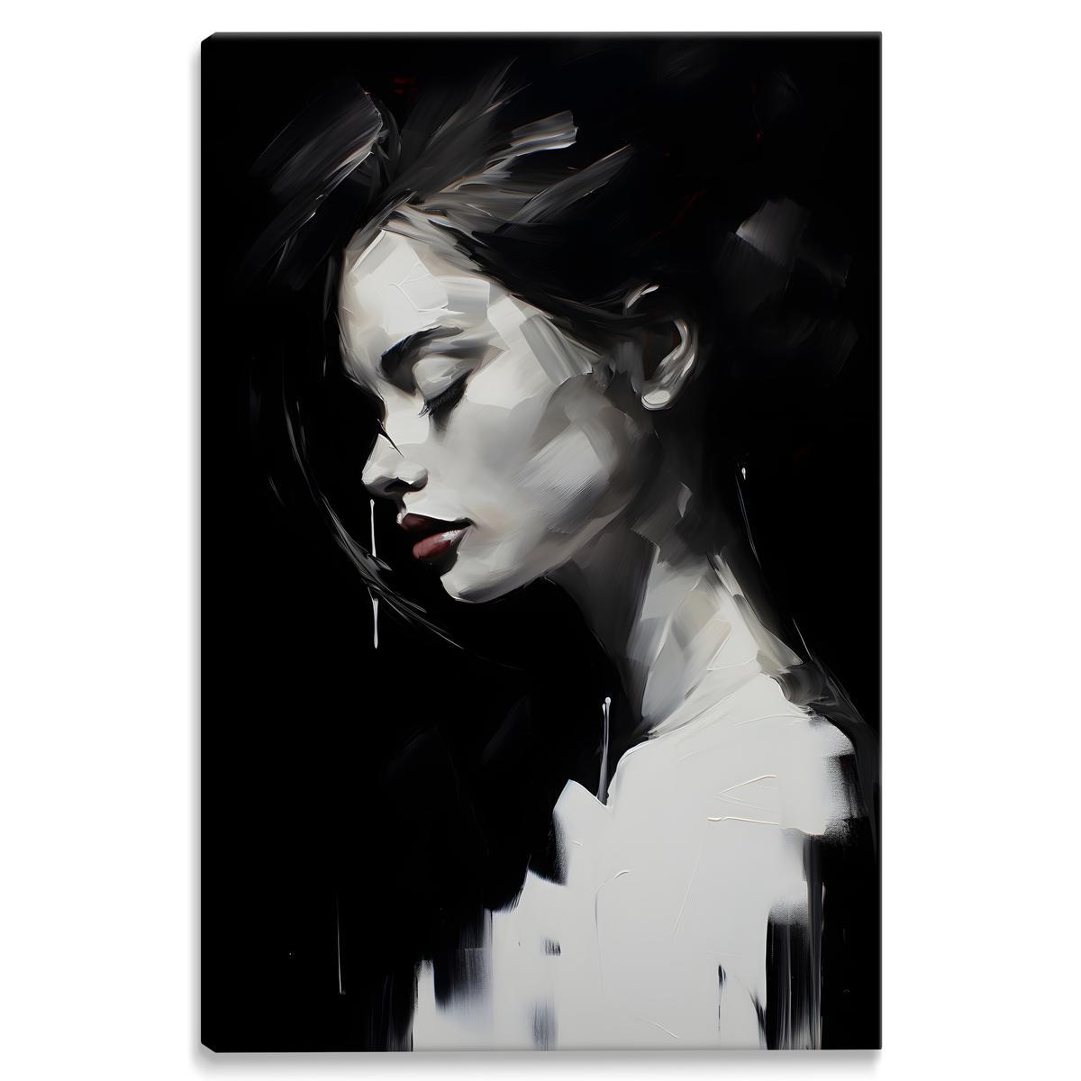 Obraz Canvas Czarno-Biały Kobiecy PORTRET Abstrakcja Czerwone Usta 80x120cm 1 Full Screen
