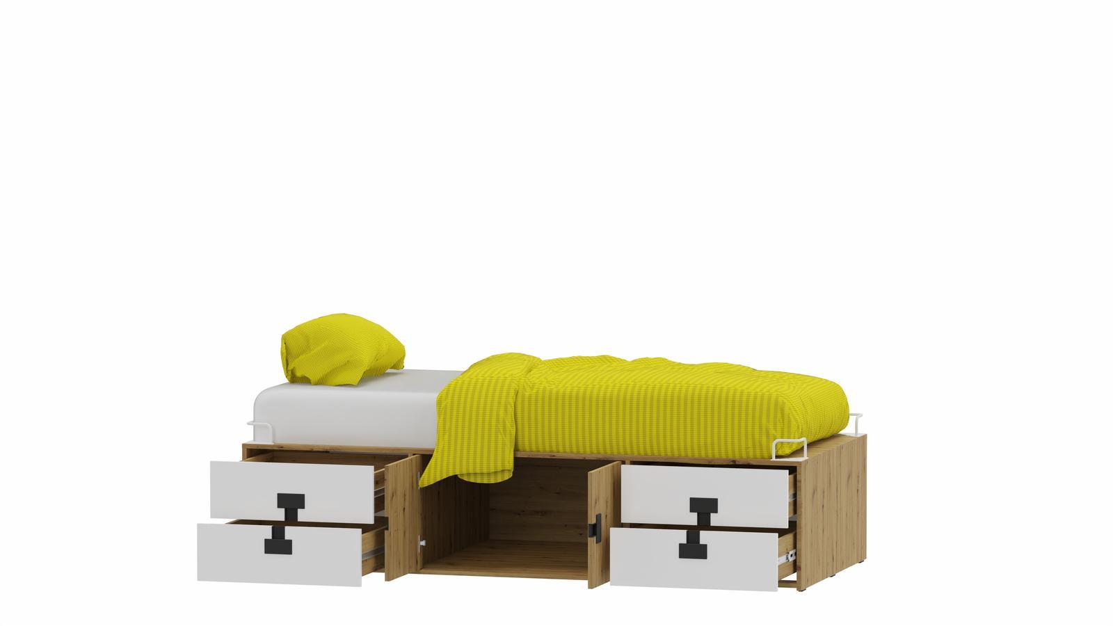 Łóżko młodzieżowe INDEX 90x200 cm z materacem i szufladami szary/dąb do pokoju dziecięcego 1 Full Screen