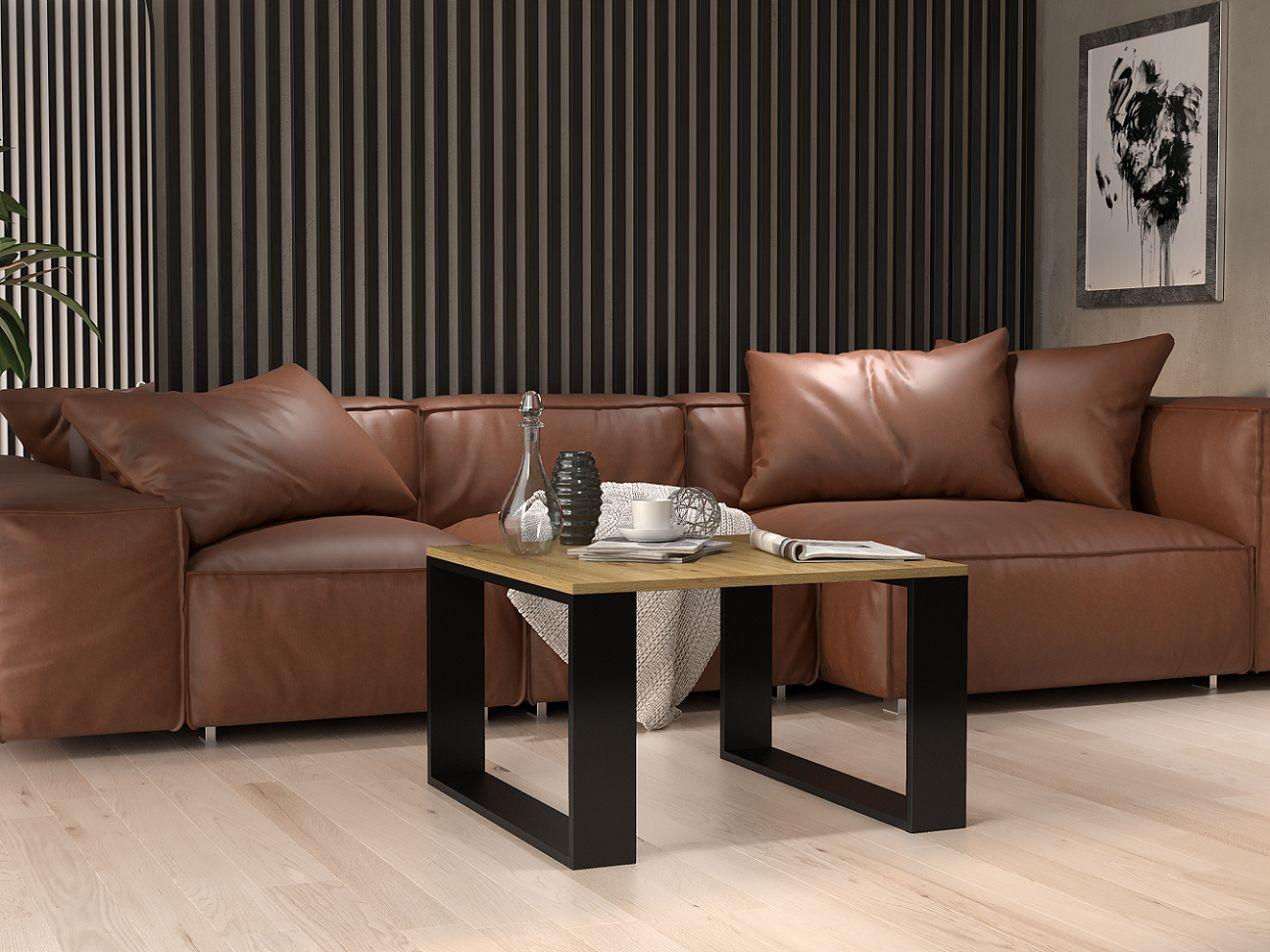 Stolik kawowy ława loft modern mini 67x67x40 cm nowoczesna czarna dąb artisan do salonu  3 Full Screen