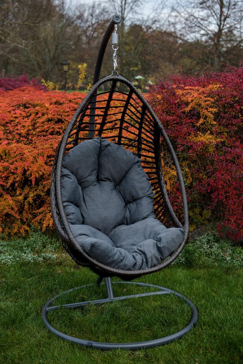Fotel wiszący kokon ogrodowy BELLISSIMO 105x195x105 cm z technorattanu do ogrodu szary 1 Full Screen