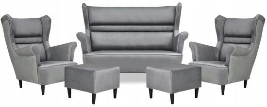 Zestaw wypoczynkowy ZOJA sofa + 2 fotele + 2 podnóżki szare do salonu  0 Full Screen