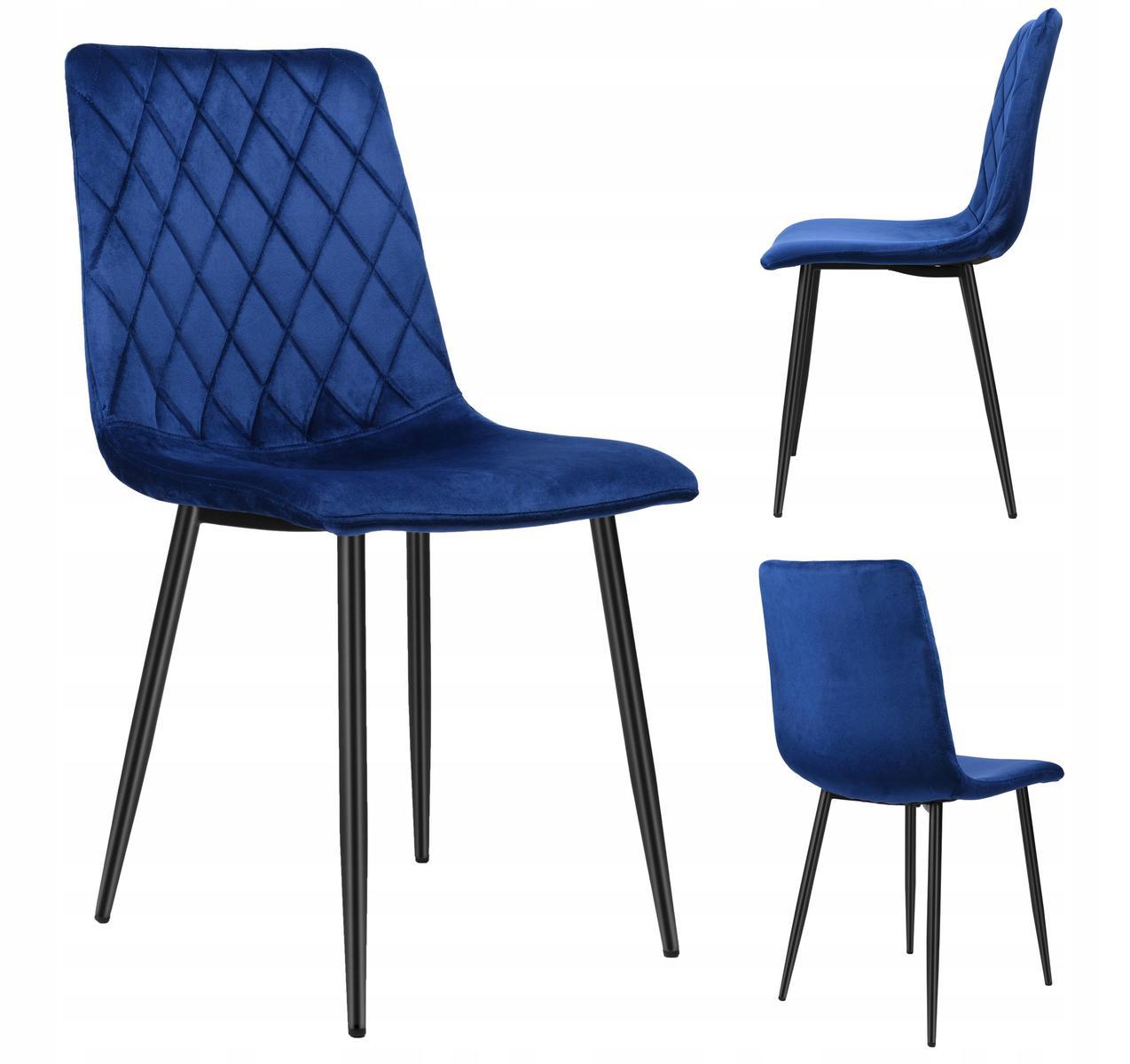 Krzesło tapicerowane Dexter Velvet 45x89x54 cm granatowy na czarnych nóżkach do jadalni lub salonu  0 Full Screen
