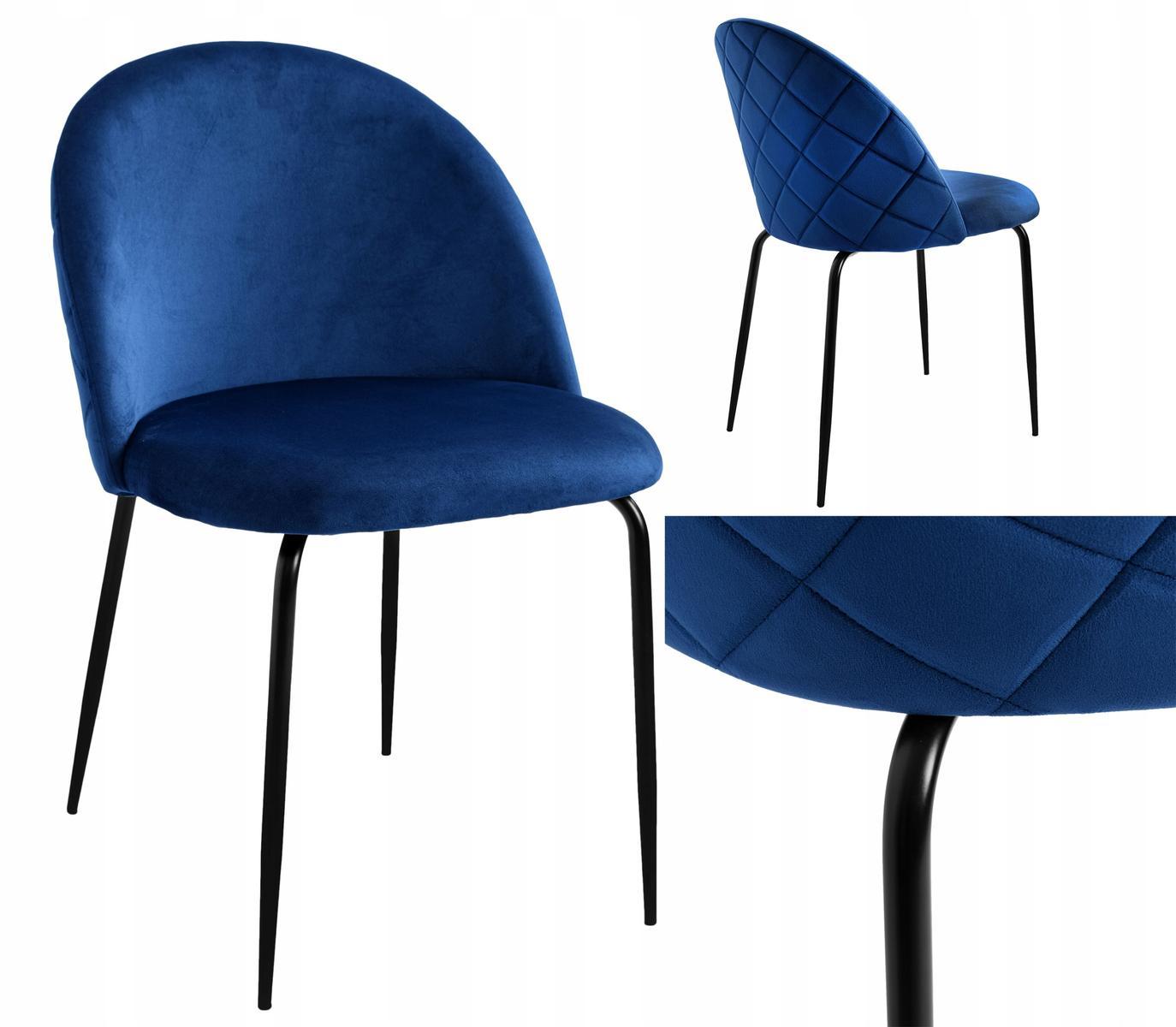 Krzesło welurowe 50x78x54 cm Fargo Velvet niebieskie czarne nóżki do jadalni lub salonu  0 Full Screen
