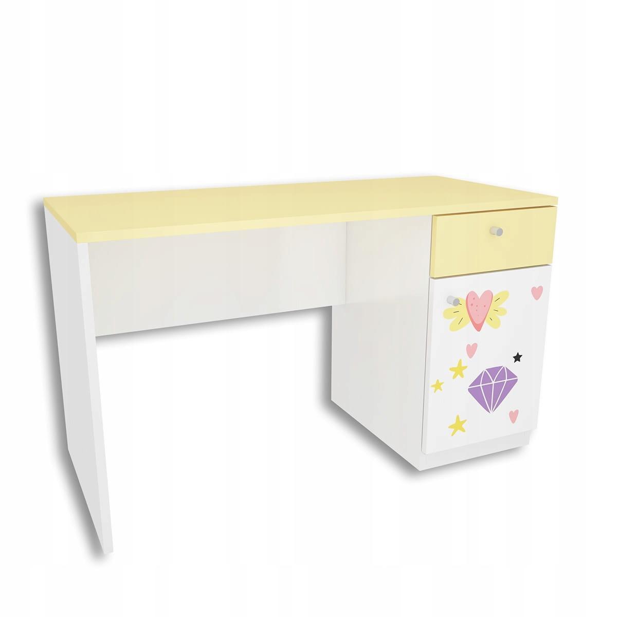 Zestaw 4 szt mebli DIAMOND biało żółte szafa, biurko, 2 szafki wiszące z jednorożcem dla dziecka  2 Full Screen
