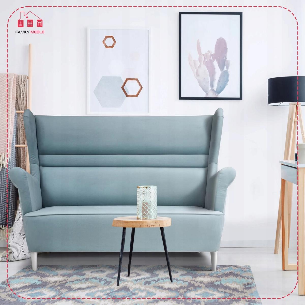Zestaw wypoczynkowy sofa + 2 fotele typu uszak turkusowe do salonu  6 Full Screen