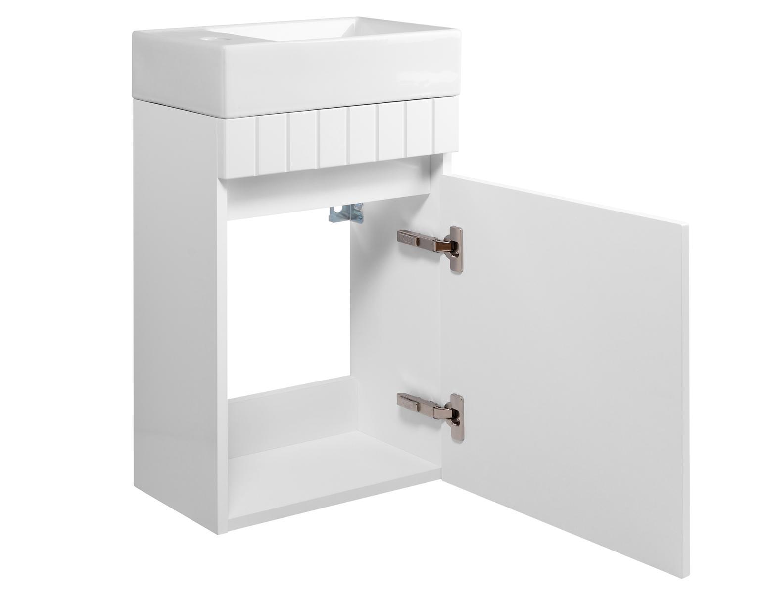 Szafka łazienkowa z Umywalką 40 cm Wisząca biała FREZOWANY Front MDF do łazienki  2 Full Screen