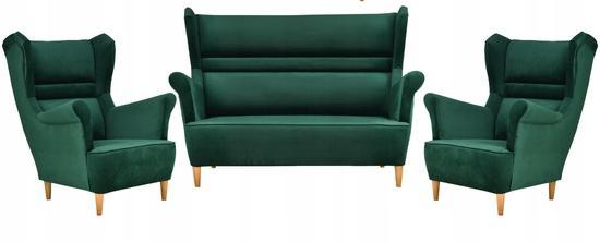 Zestaw wypoczynkowy ZOJA sofa + 2 fotele butelkowa zieleń do salonu  0 Full Screen