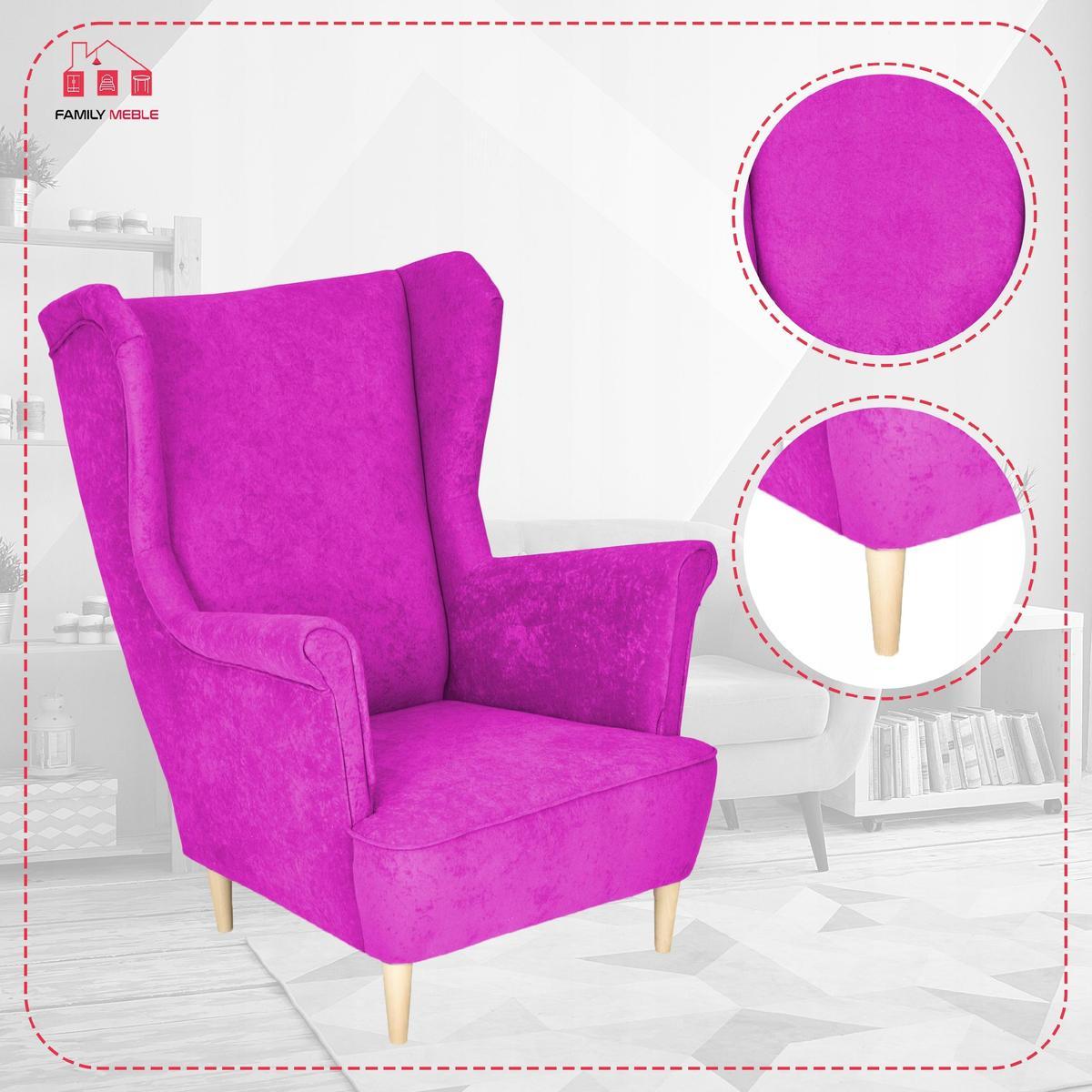 Ekskluzywny Fotel MAX: Różowy Welur, 104 cm! 4 Full Screen