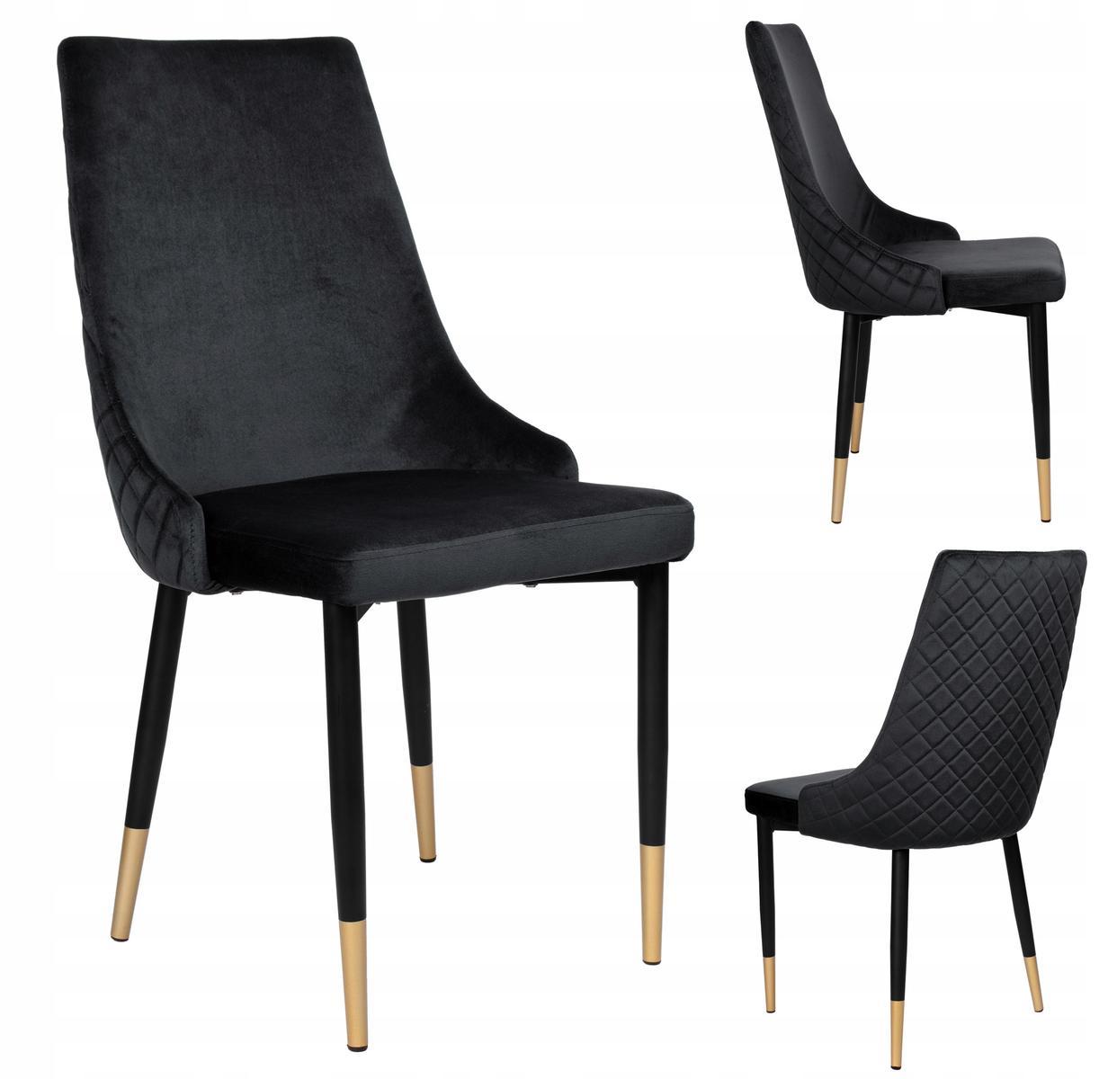 Krzesło tapicerowane Dexter Velvet 48x93x58 cm czarny na czarnych nóżkach do jadalni lub salonu  0 Full Screen