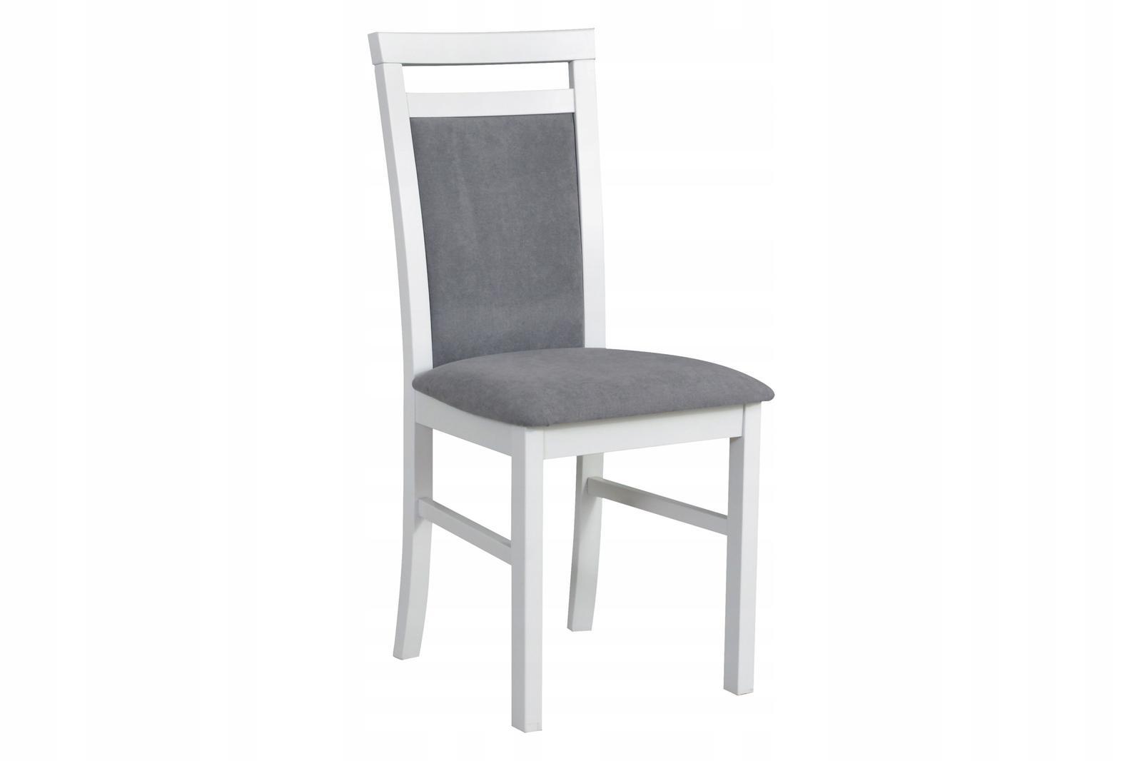 Krzesło M-5 43x93x40 cm drewniane do kuchni salonu białe drewno/szare obicie 0 Full Screen