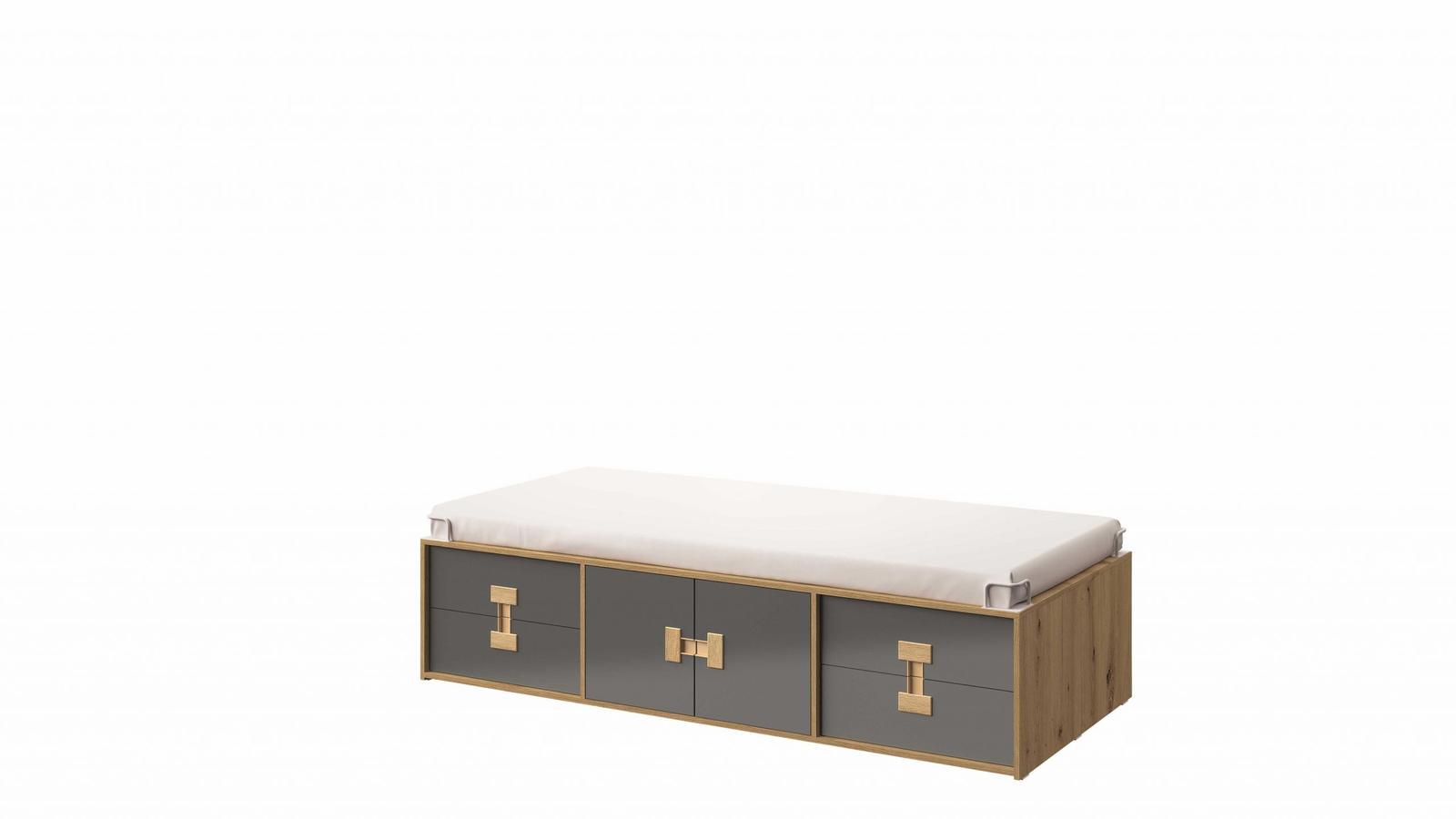 Łóżko młodzieżowe INDEX 90x200 cm z materacem i szufladami szary/dąb do pokoju dziecięcego 0 Full Screen