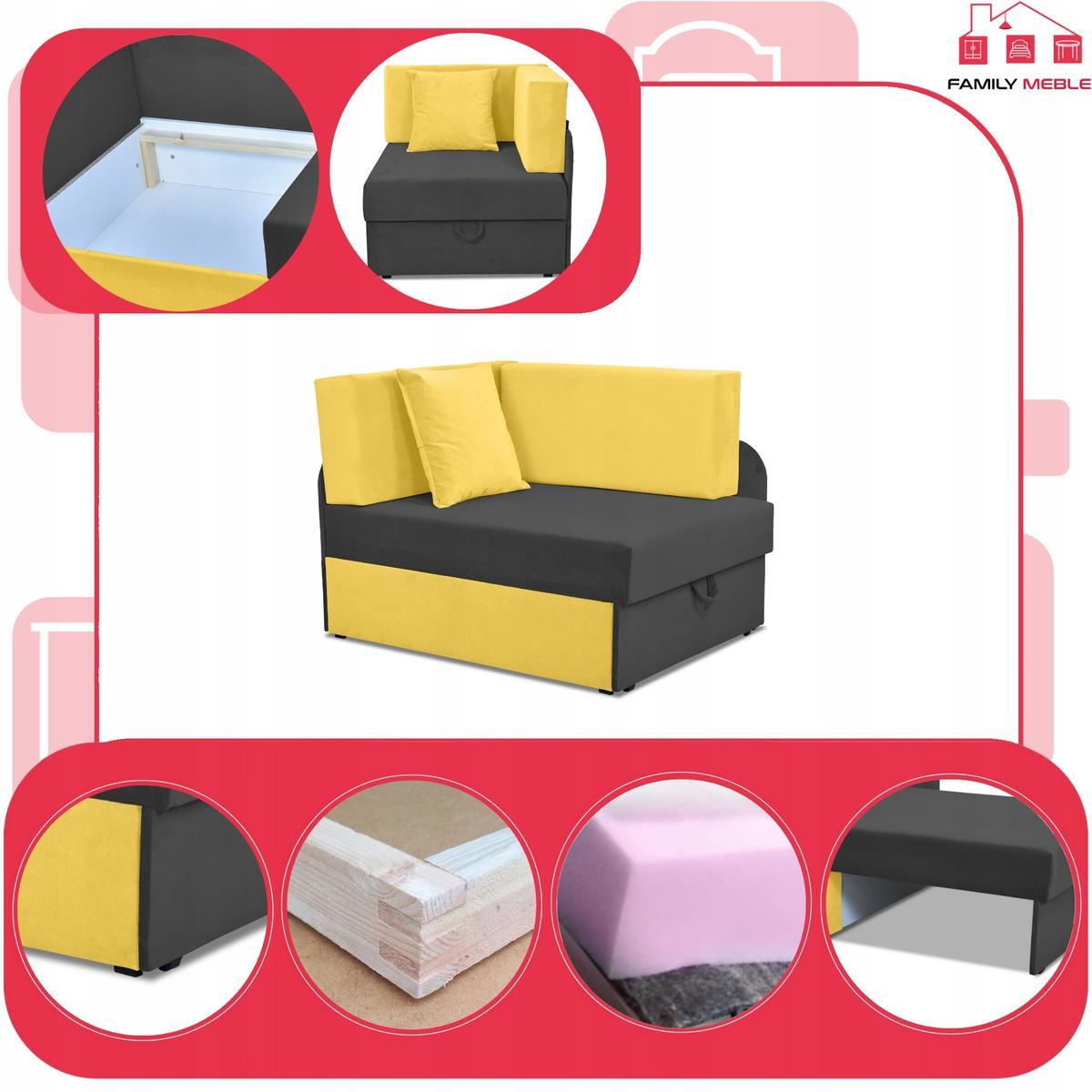 Narożnik DENIS Duo 80 x 200 cm czarny żółte poduszki rozkładany dla dziecka  4 Full Screen