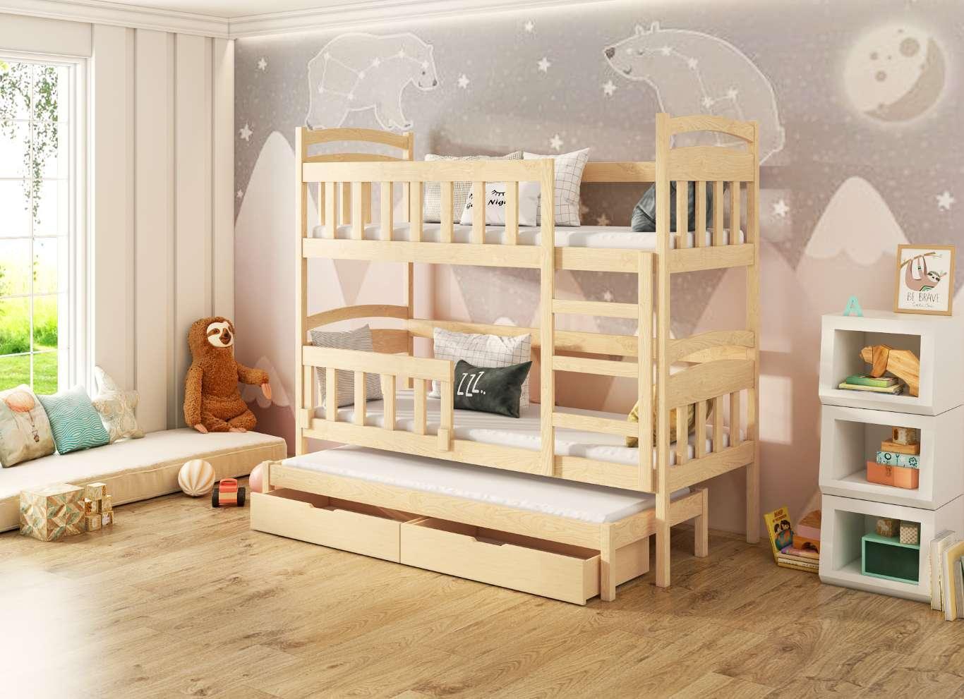 Łóżko piętrowe drewniane Gabi dla dzieci sosna z miejscem do spania dla 3 osób do pokoju dziecka  0 Full Screen