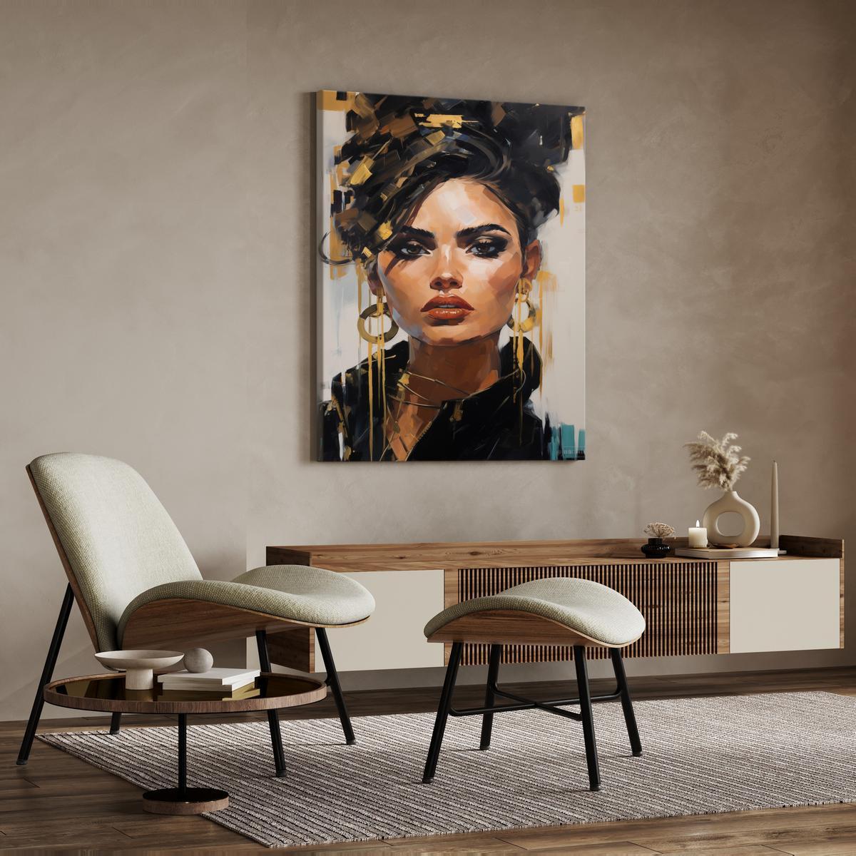 Obraz Złoty PORTRET Kobieca Twarz Styl Glamour Abstrakcja Do Salonu 80x120cm 2 Full Screen