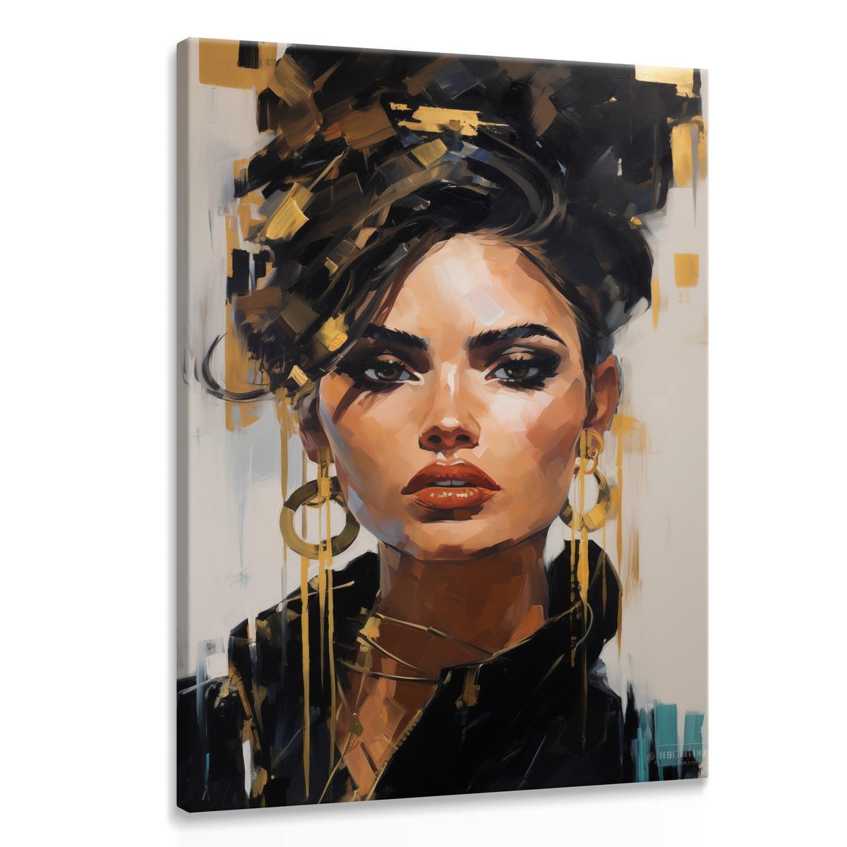 Obraz Złoty PORTRET Kobieca Twarz Styl Glamour Abstrakcja Do Salonu 80x120cm 0 Full Screen