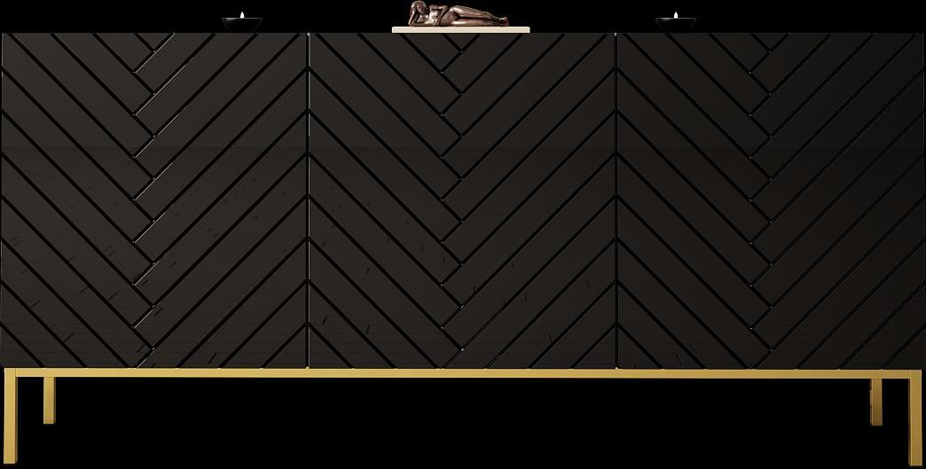 Komoda GALA 160 cm czarny mat czarny połysk z 3 drzwiczkami na złotych nóżkach do salonu 1 Full Screen