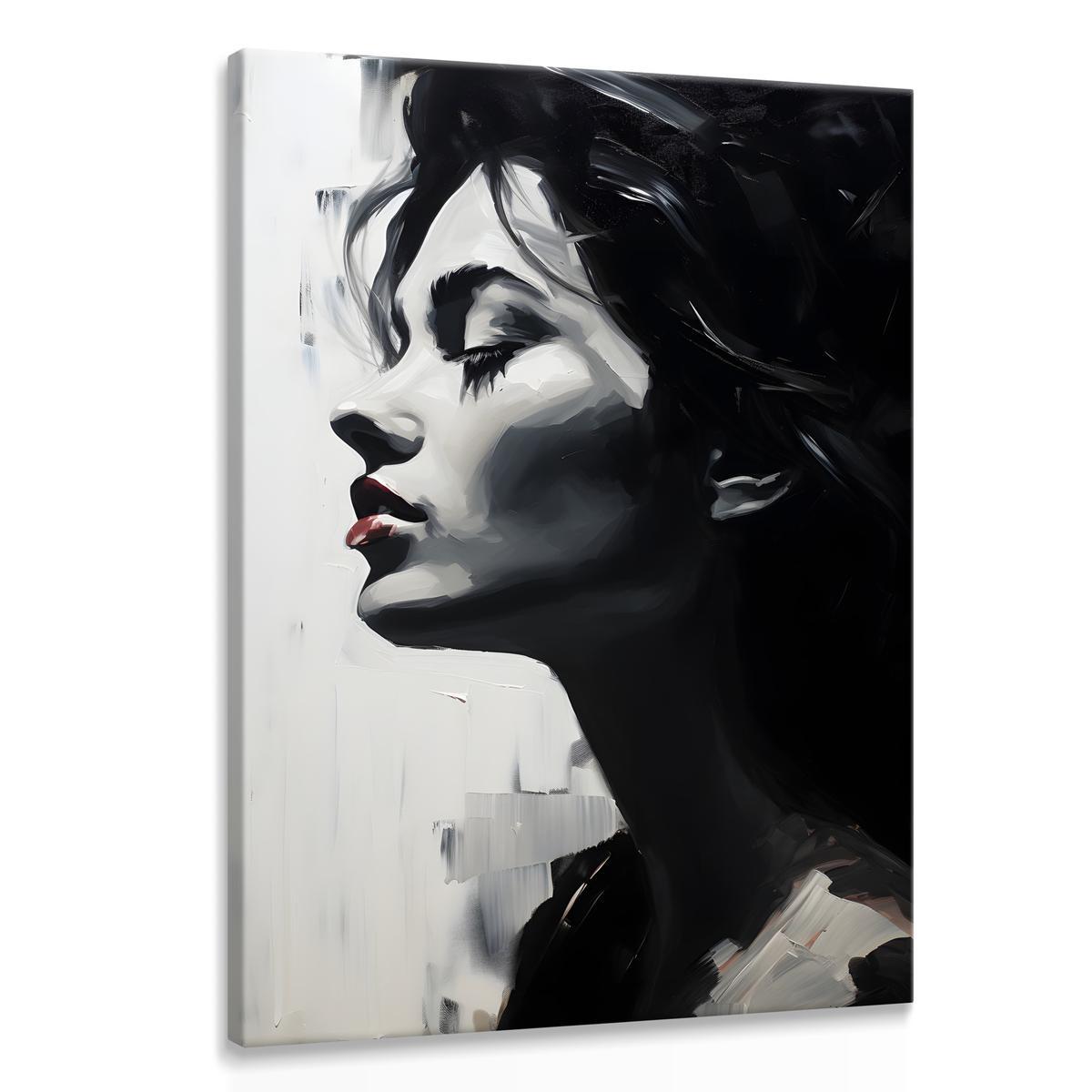 Obraz Canvas Czarno-Biały PORTRET Kobiety Czerwone Usta Abstrakcja 80x120cm 0 Full Screen