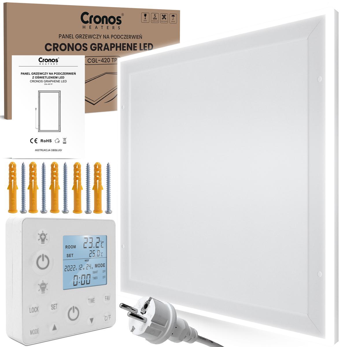 Promiennik podczerwieni Cronos GRAFEN z podświetlaną ramą LED i termostatem 420W 0 Full Screen