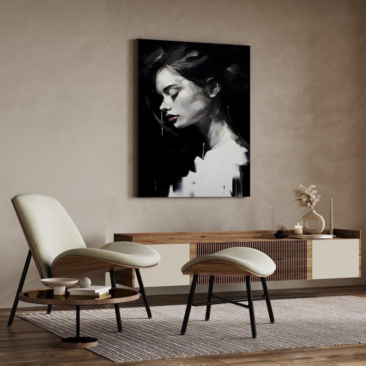 Obraz Canvas Czarno-Biały Kobiecy PORTRET Abstrakcja Czerwone Usta 80x120cm 2 Full Screen