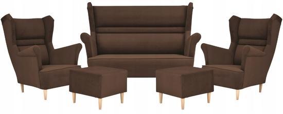 Zestaw wypoczynkowy ZOJA sofa + 2 fotele + 2 podnóżki brązowe do salonu  0 Full Screen