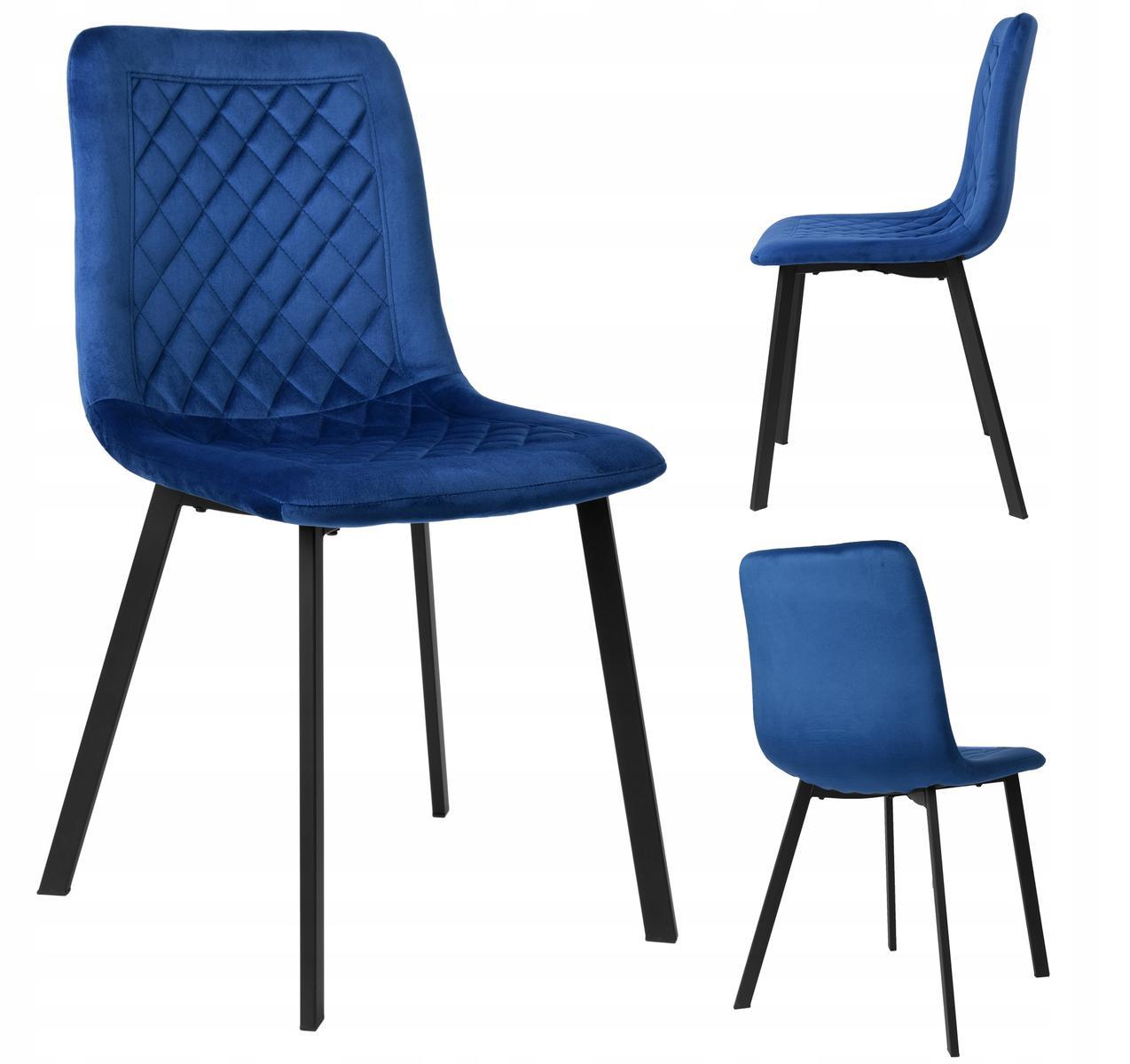 Krzesło welurowe CURTIS VELVET 44x88x41 cm tapicerowane granatowy aksamit czarne nóżki do jadalni lub salonu 0 Full Screen