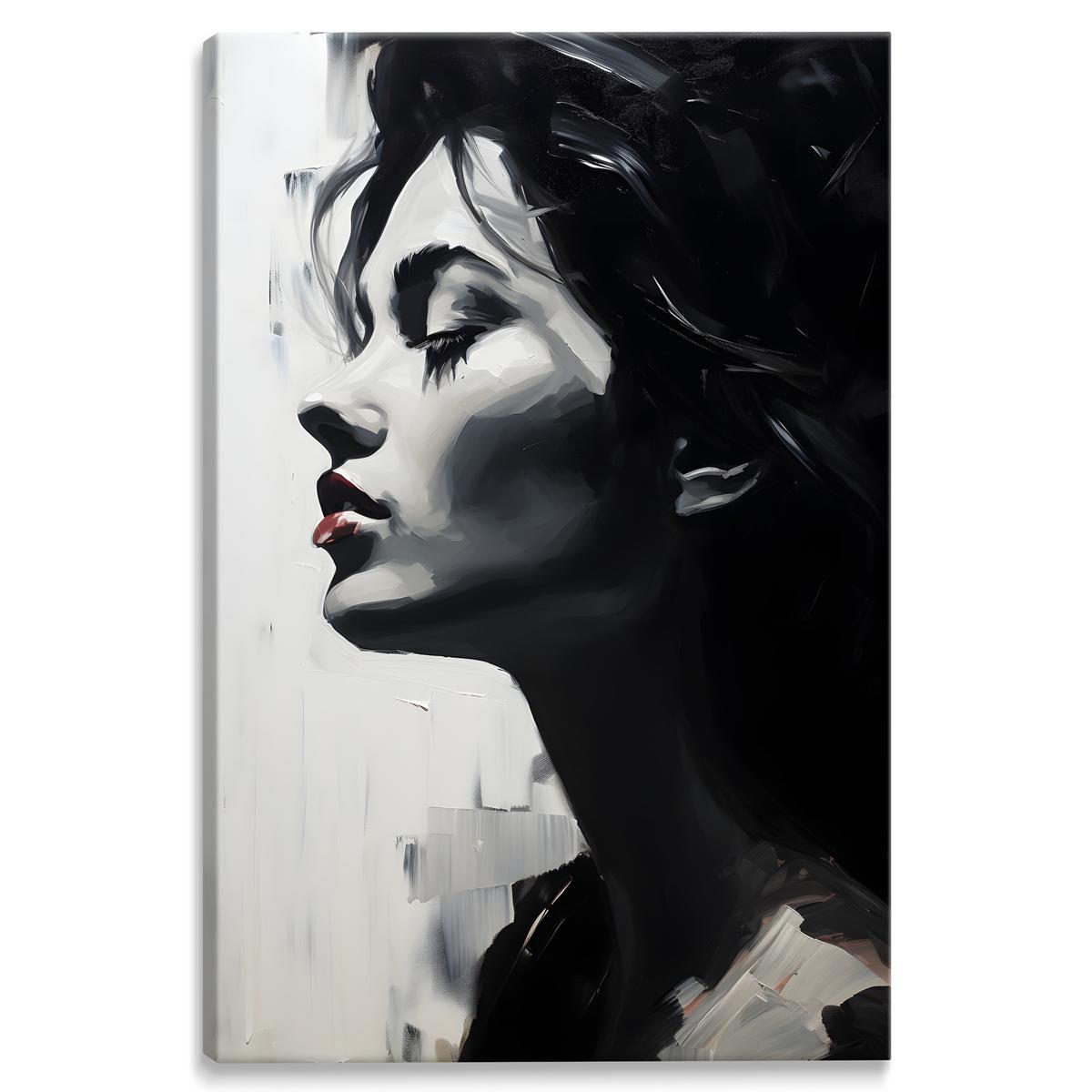 Obraz Canvas Czarno-Biały PORTRET Kobiety Czerwone Usta Abstrakcja 80x120cm 1 Full Screen