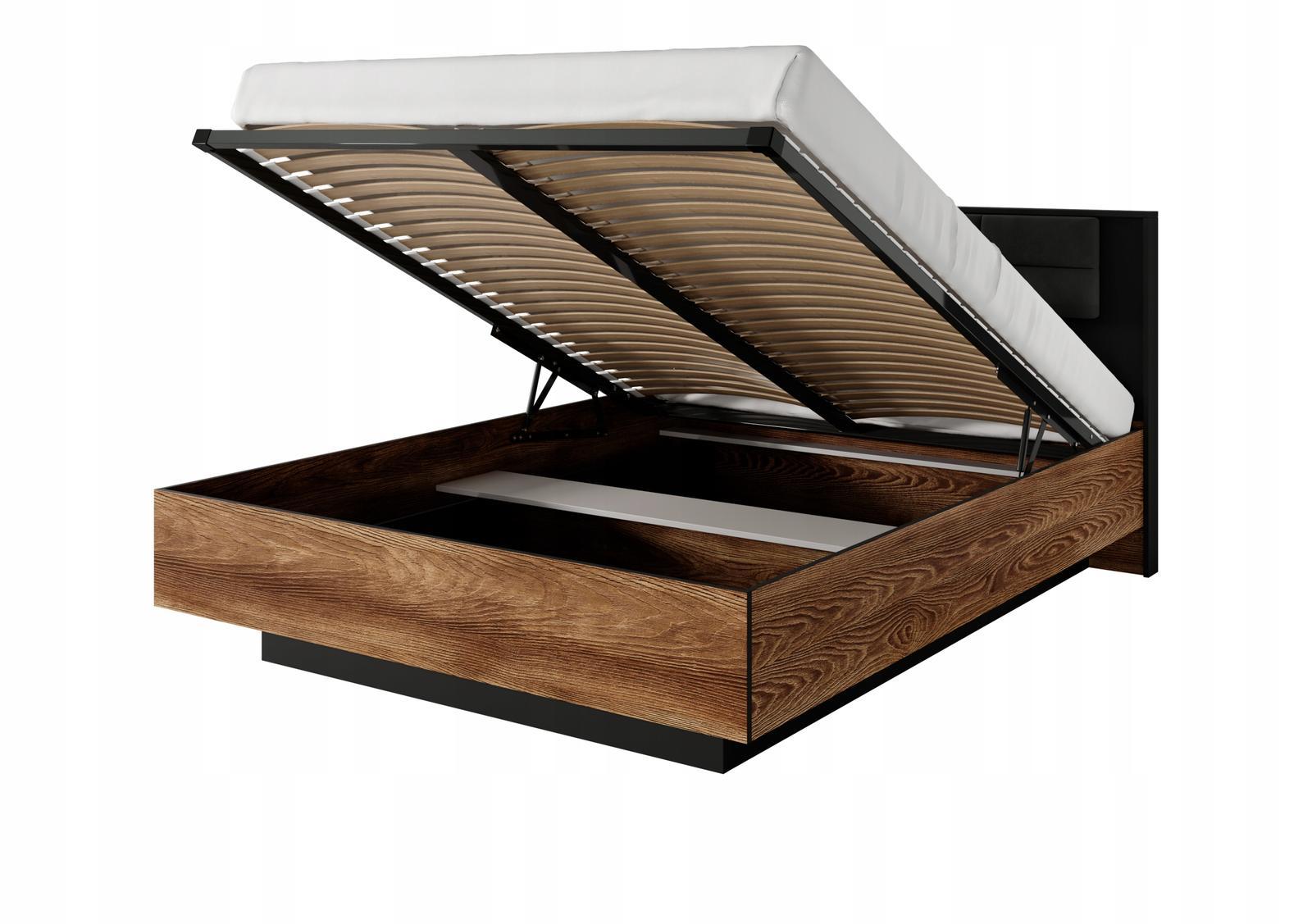 Łóżko ze stolikami 160x200 cm ze schowkiem na pościel system milton chestnut / antracyt do sypialni 2 Full Screen