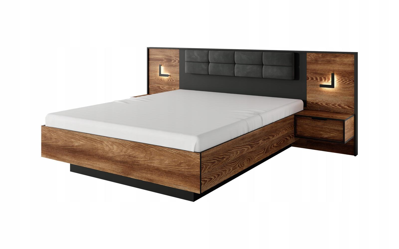 Łóżko ze stolikami 160x200 cm ze schowkiem na pościel system milton chestnut / antracyt do sypialni 0 Full Screen