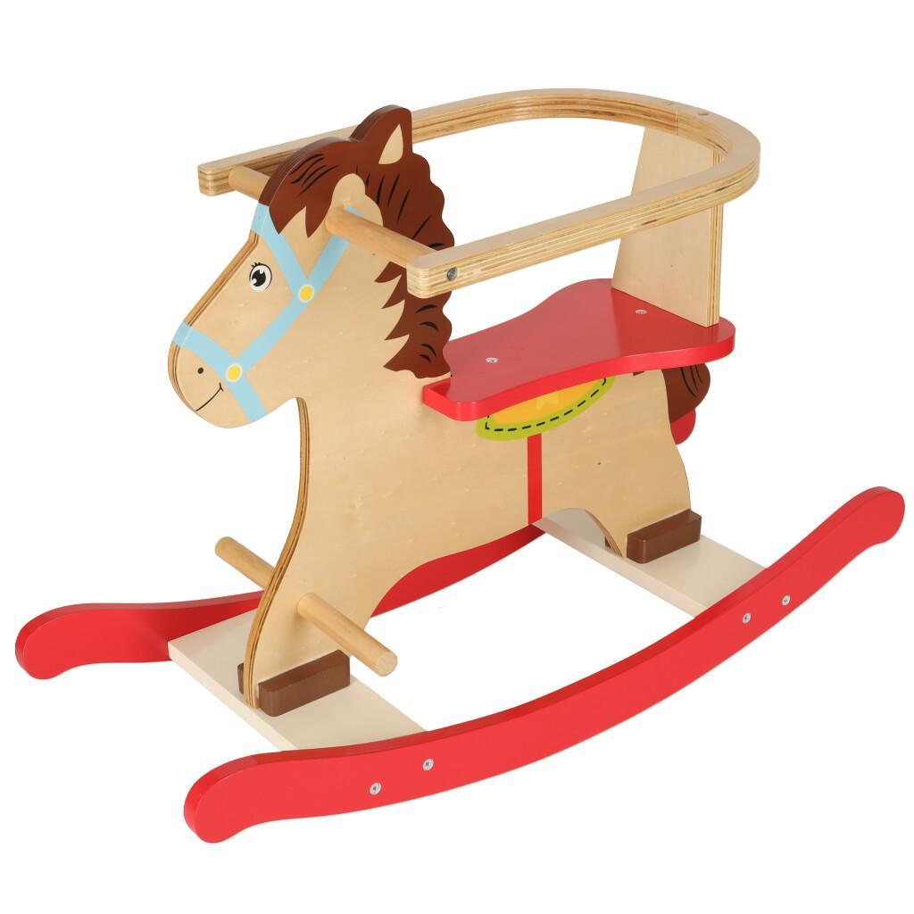 Konik koń na biegunach bujak dla dziecka z oparciem drewniany 0 Full Screen
