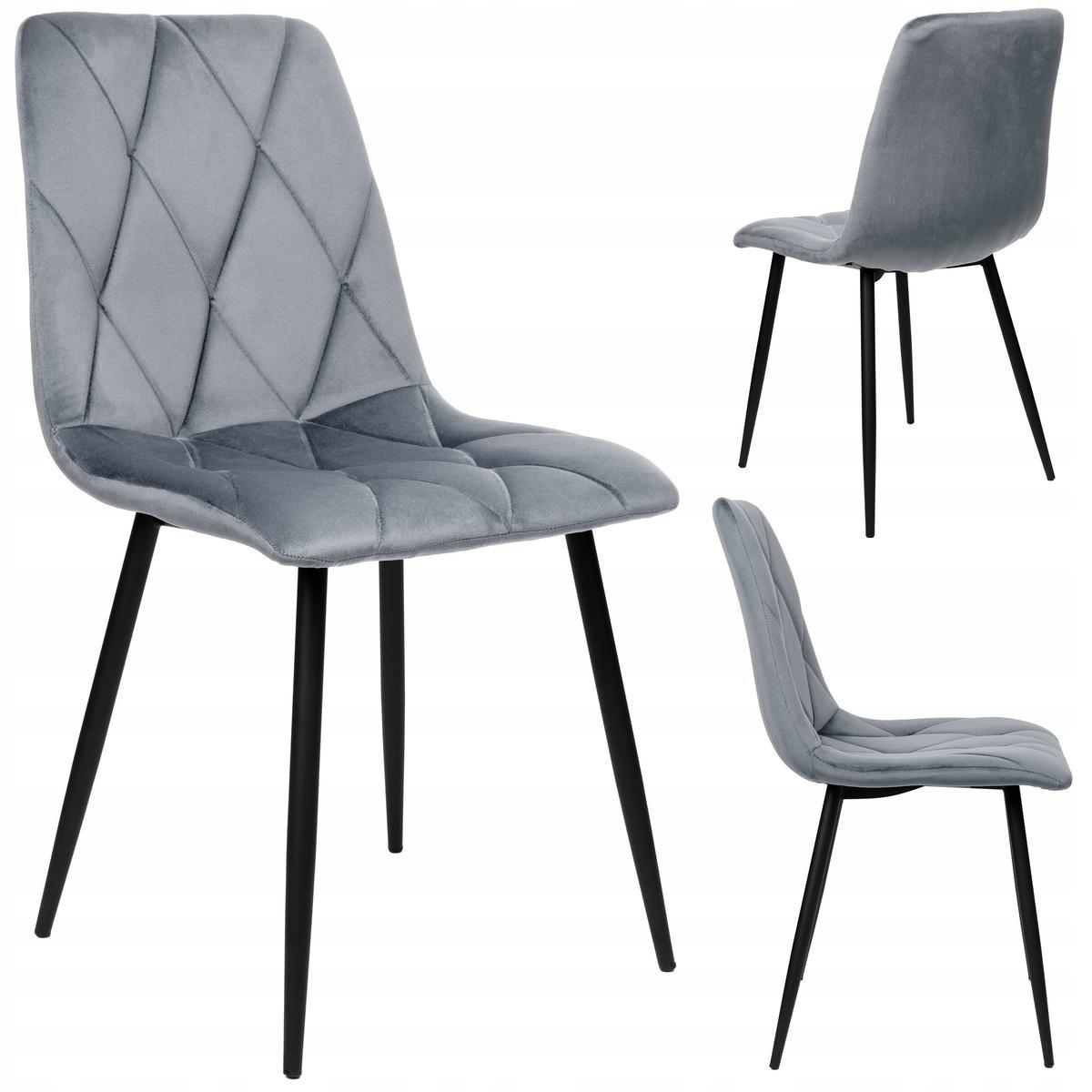 Krzesło welurowe tapicerowane 44x88x56 cm Madison Velvet szare czarne nóżki do jadalni lub salonu  0 Full Screen