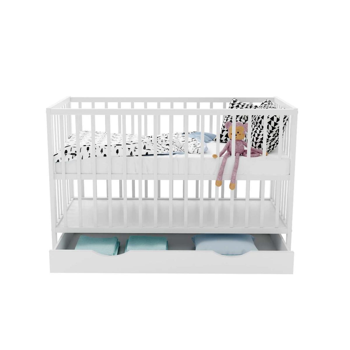 Łóżeczko dziecięce MAGDA niemowlęce wyciągane szczebelki szuflada białe 120x85x60 cm 2 Full Screen