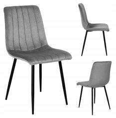 Krzesło FRESNO VELVET 45x89x40 cm tapicerowane szary aksamit czarne nóżki do jadalni lub salonu 