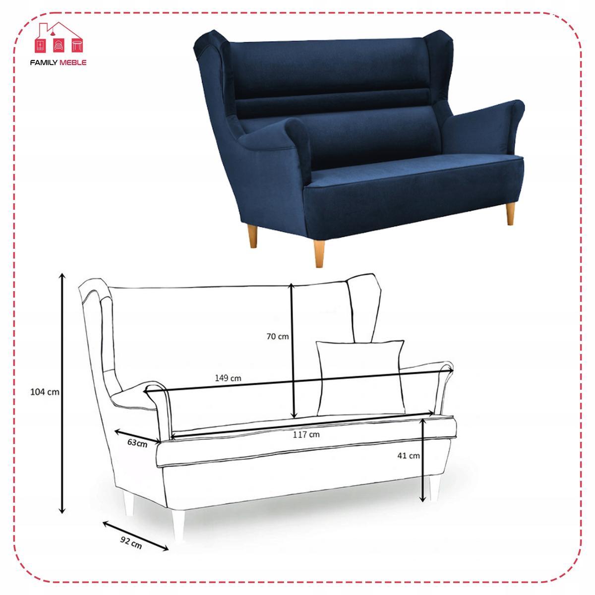 Zestaw wypoczynkowy sofa + 2 fotele + 2 podnóżki granatowe do salonu  5 Full Screen