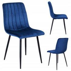 Krzesło FRESNO VELVET 45x89x40 cm tapicerowane niebieski aksamit czarne nóżki do jadalni lub salonu 