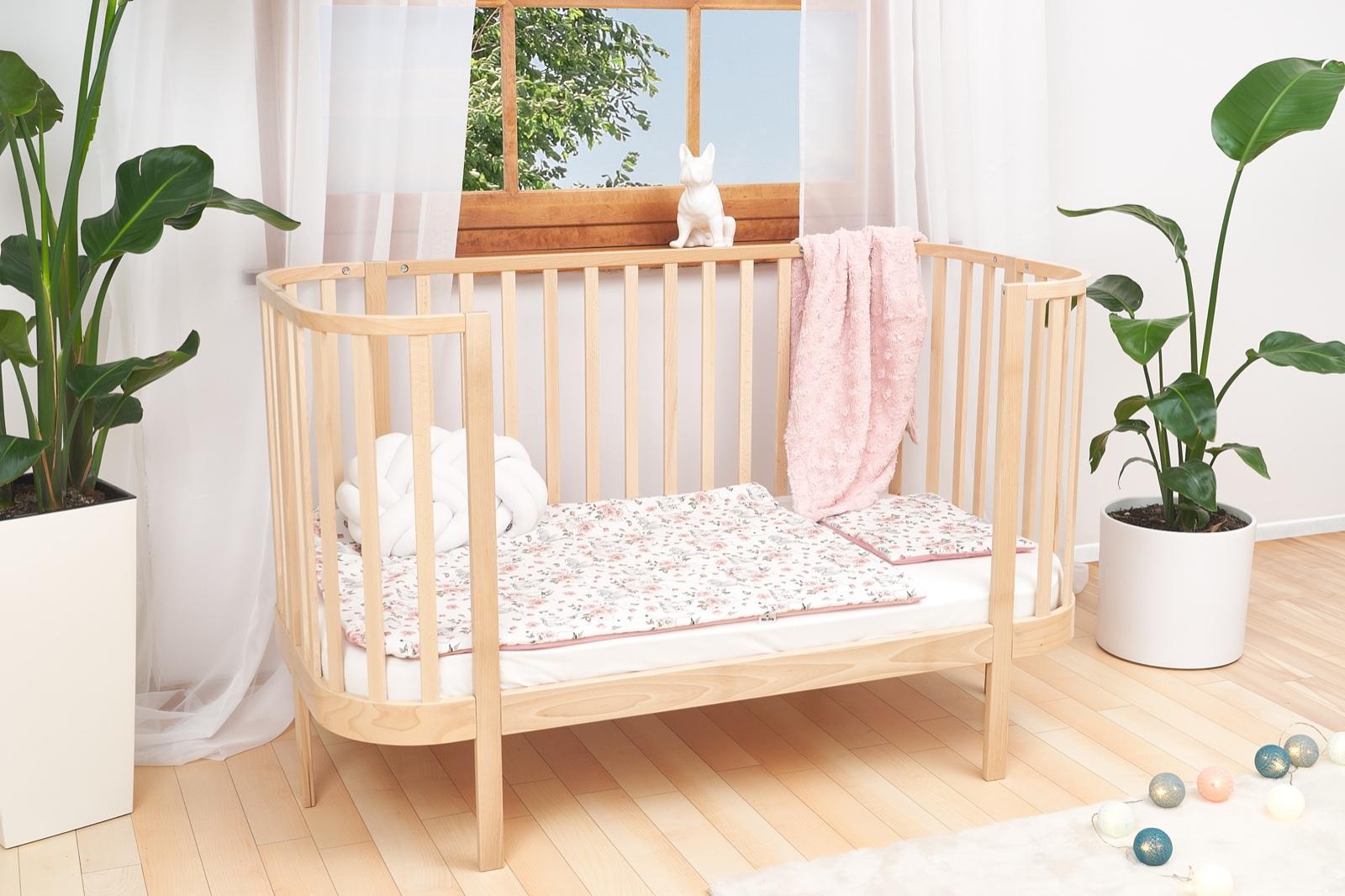 Łóżeczko drewniane bukowe ILA 140x70 cm z naturalnymi szczeblami białe dla dziecka  2 Full Screen