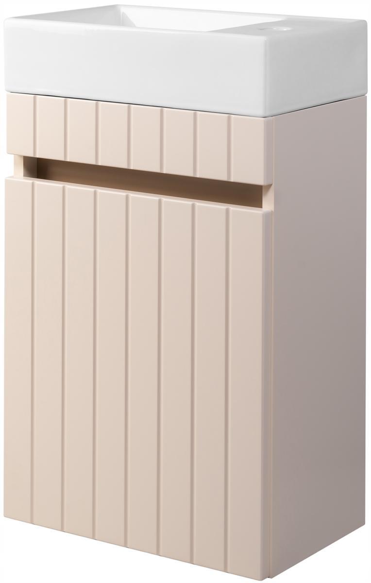 Szafka łazienkowa z Umywalką 40 cm Wisząca migdałowa frezowany Front MDF do łazienki  0 Full Screen