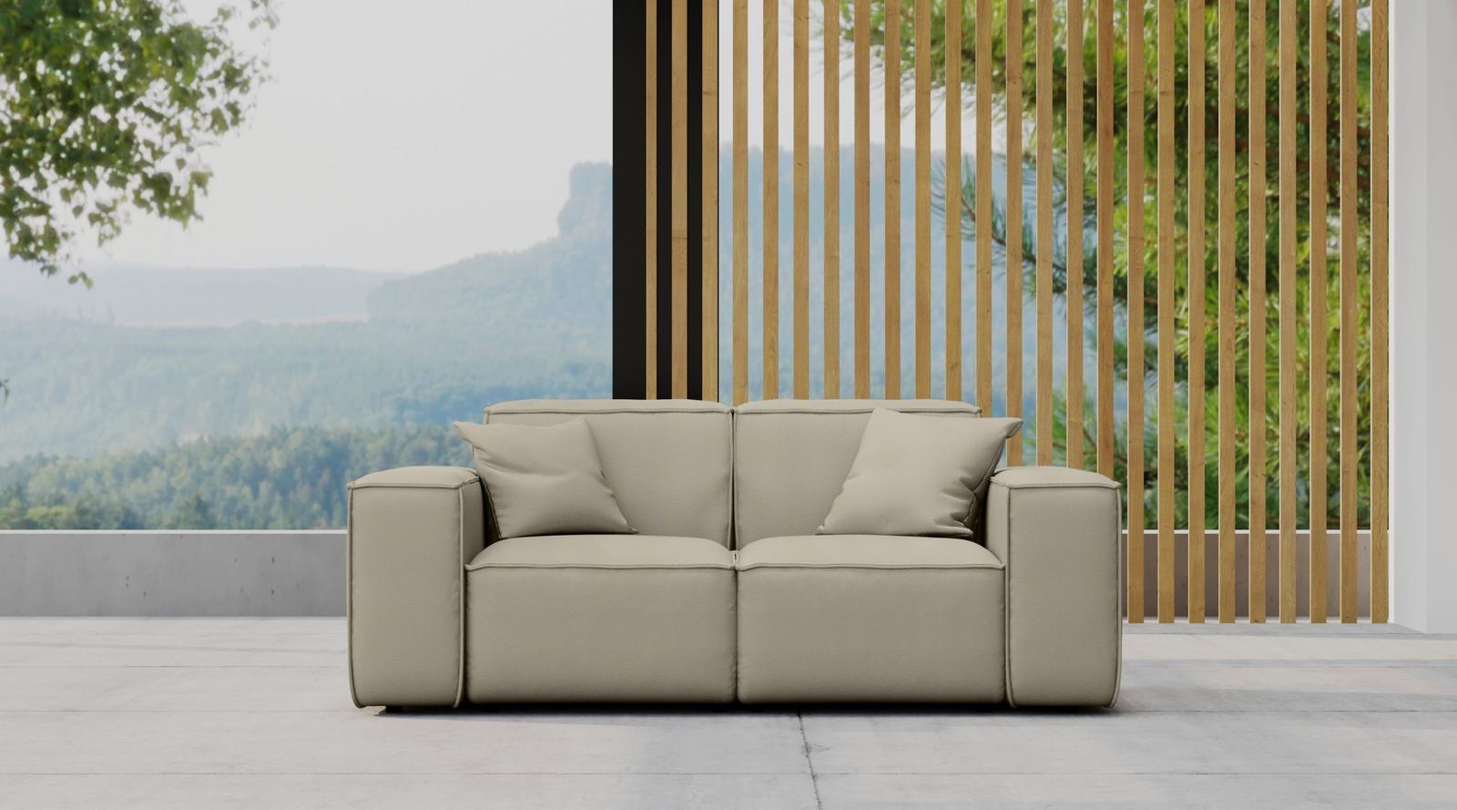 Sofa ogrodowa MALIBIU 186x73x88 cm wodoodporna UV 2-os + 2 poduszki do ogrodu ciemnobeżowa 1 Full Screen