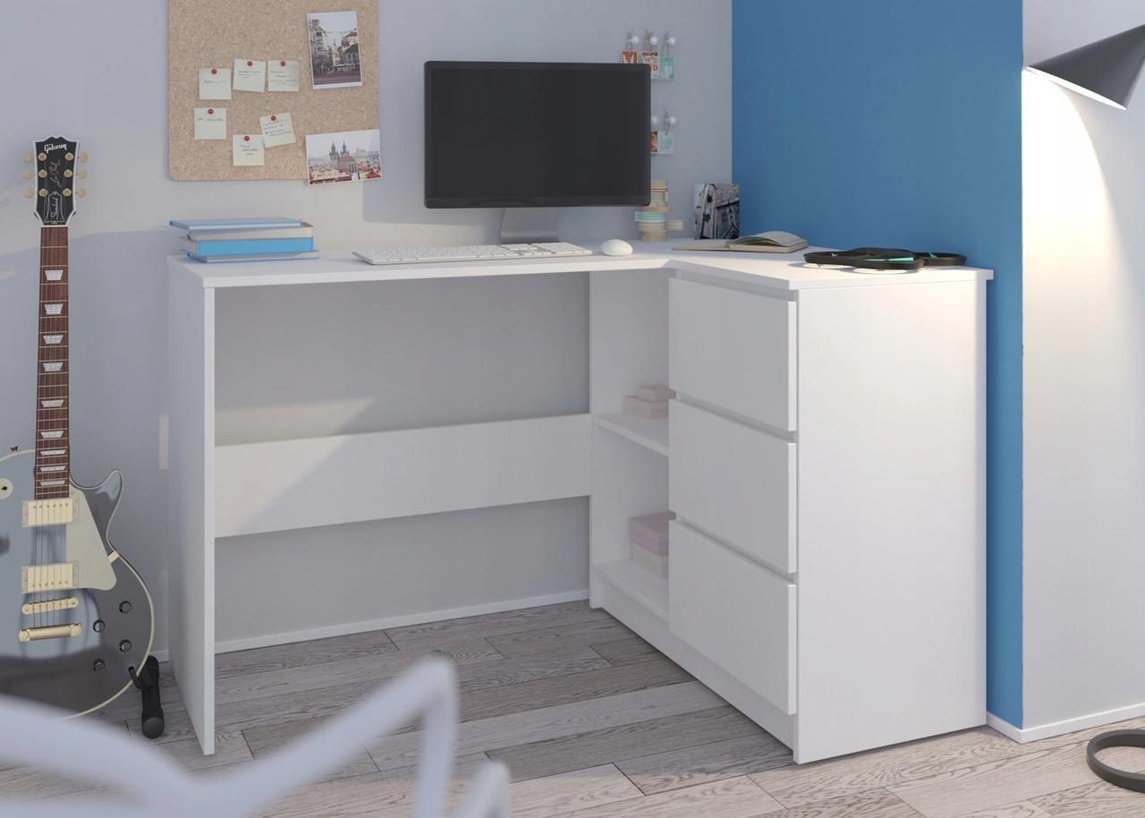 Biurko narożne MODERN 112 cm białe z szafką z szufladami do biura  1 Full Screen