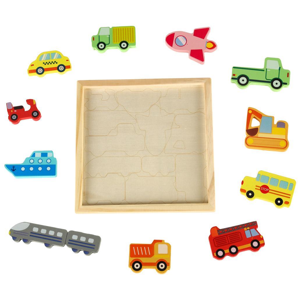 Puzzle układanka edukacyjna kolorowa drewniana sorter dla dziecka kształty pojazdy 17x17x 1 cm 3 Full Screen