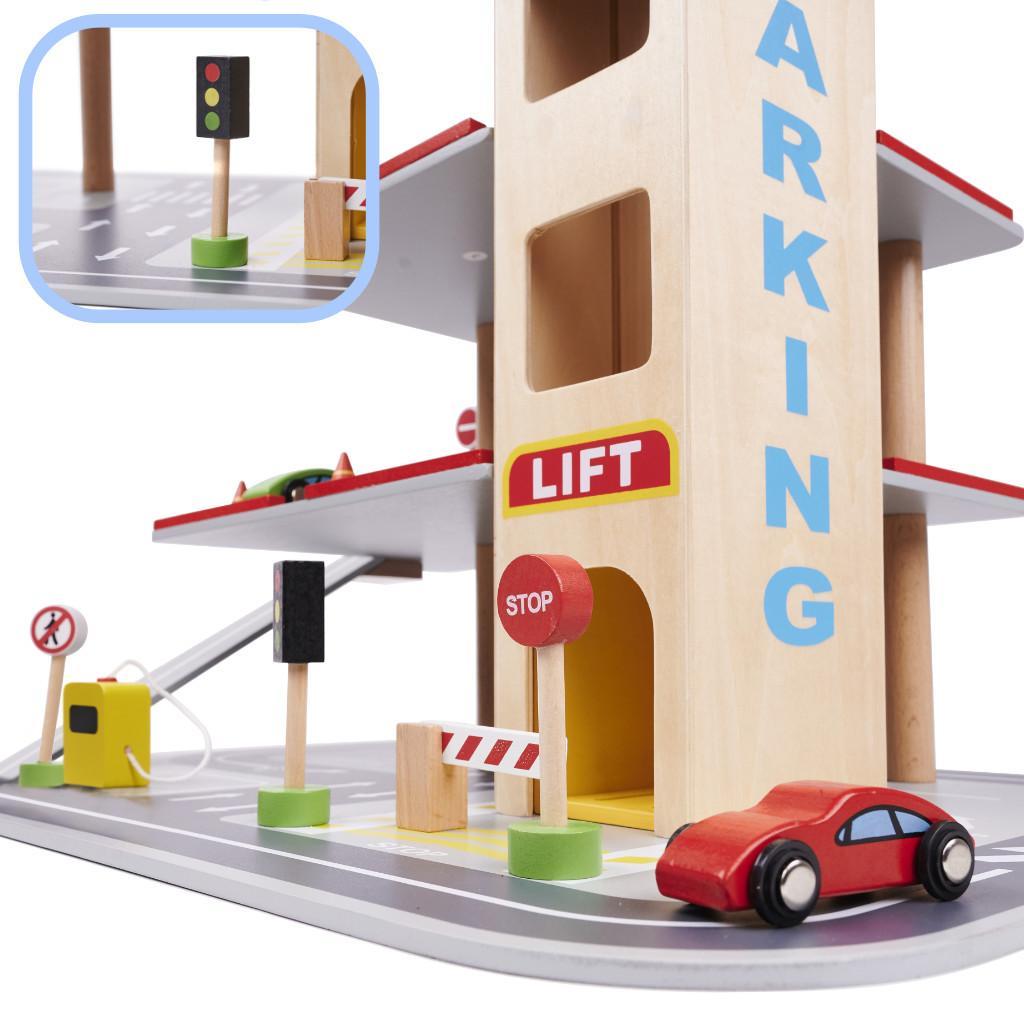 LULILO Parking drewniany BENINO piętrowy garaż miejski akcesoria zabawka dla dzieci 36x37x48cm nr. 14