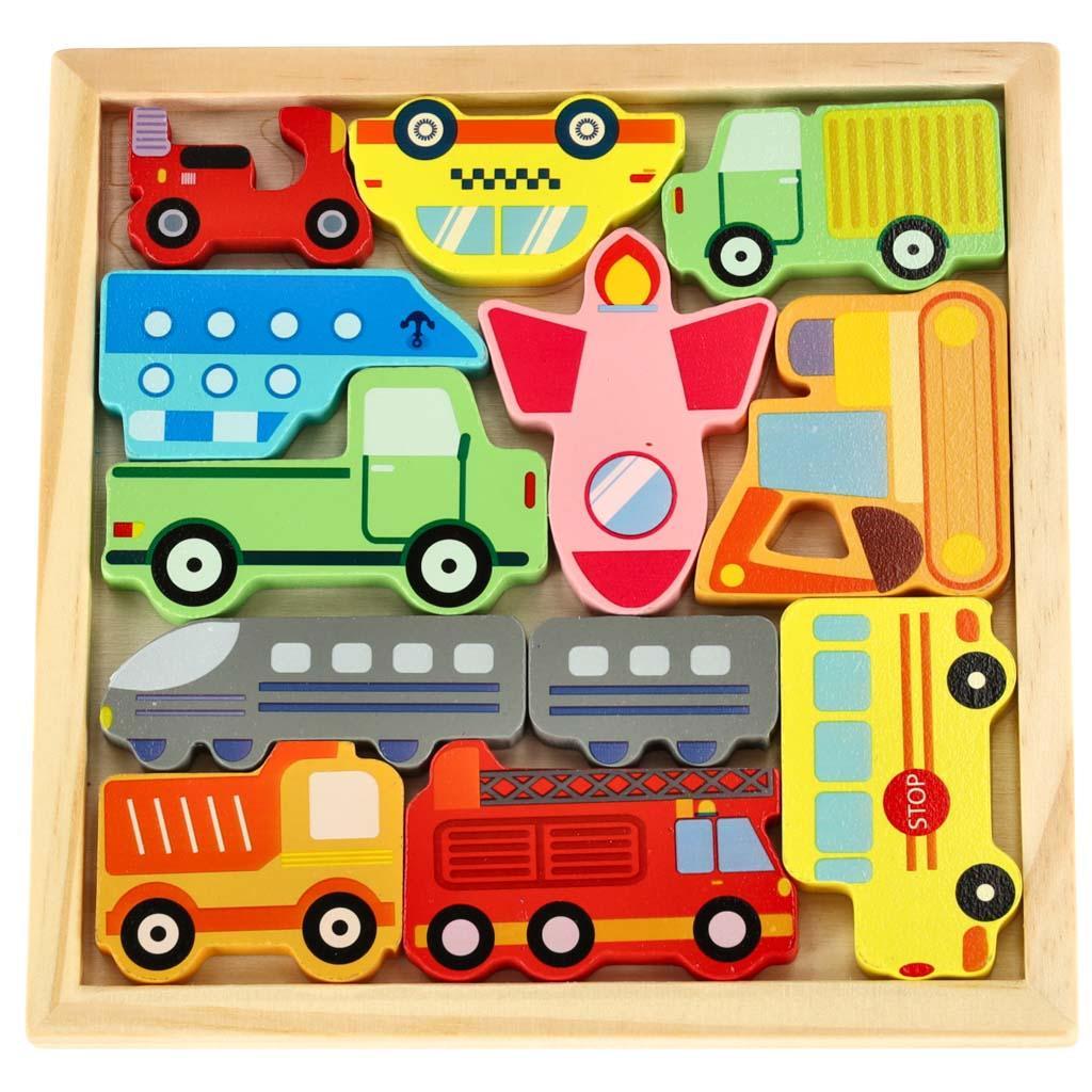 Puzzle układanka edukacyjna kolorowa drewniana sorter dla dziecka kształty pojazdy 17x17x 1 cm 1 Full Screen