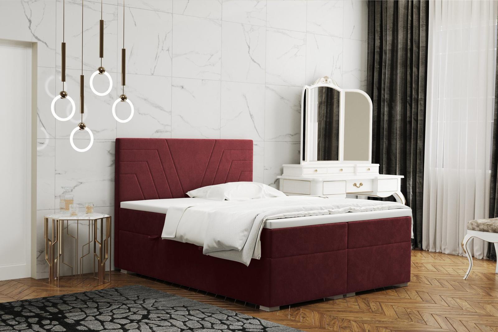 Łóżko CASTEL 120x200 cm z funkcją przechowywania i materacem do sypialni ciemnoczerwone nr. 1