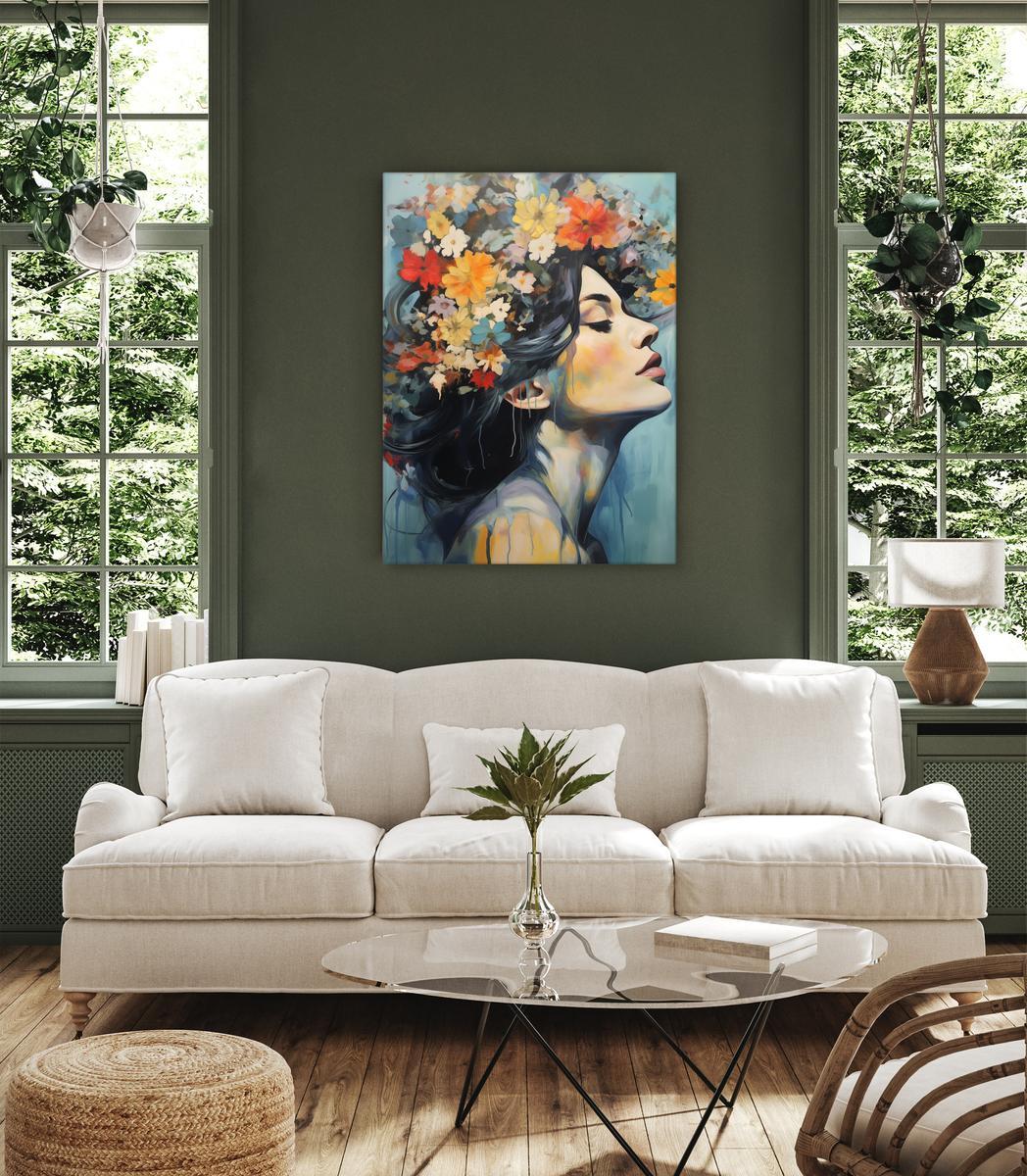 Obraz Do Salonu PORTRET Kobiety Pastelowe Kwiaty Akwarele 80x120cm 3 Full Screen